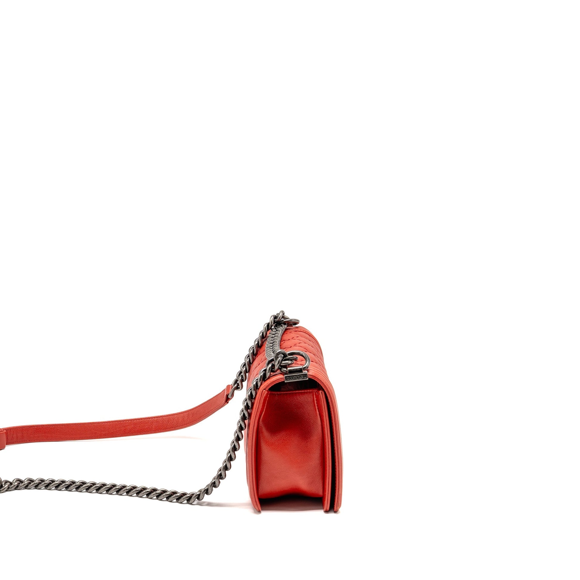 Chanel Quilted Boy Calfskin Ruthenium Hardware Red Silver Handbag
