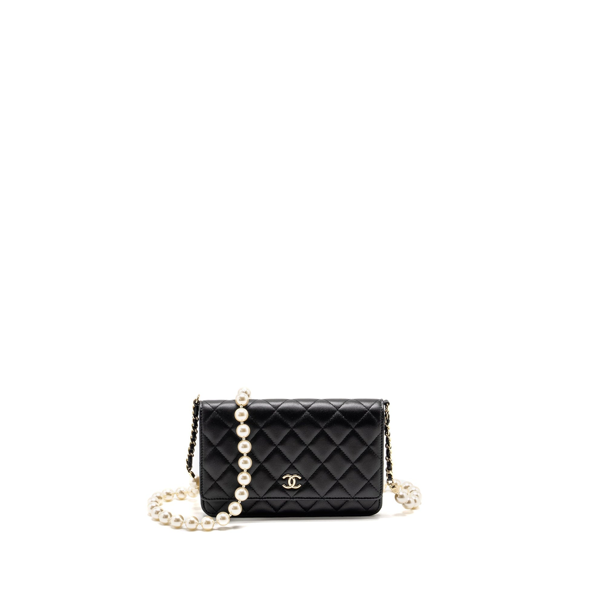 Chanel On Pearl Lambskin LGHW Microchip Black Wallet Case