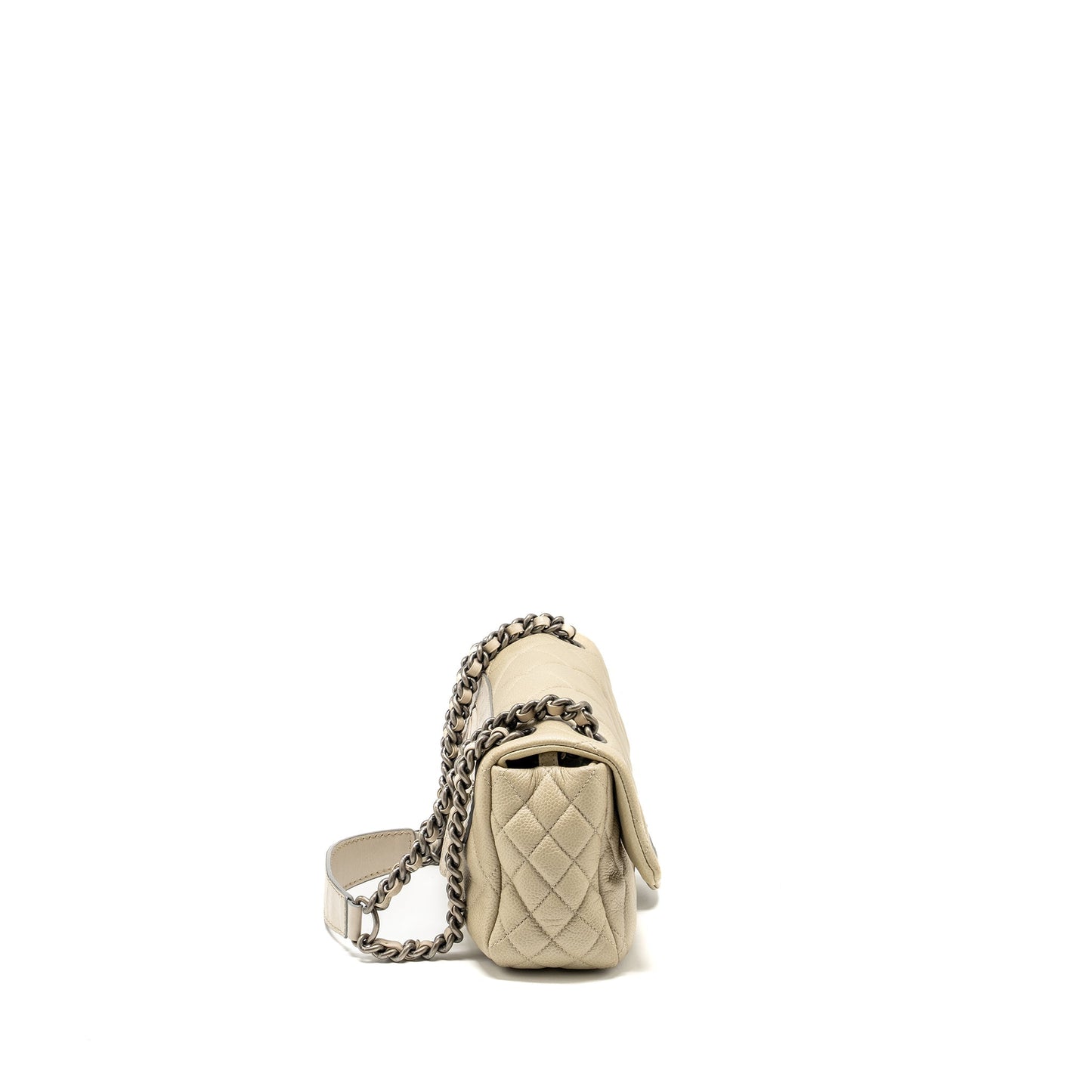 Chanel quilted flap caviar light ruthenium SHW Beige Shoulder Bag