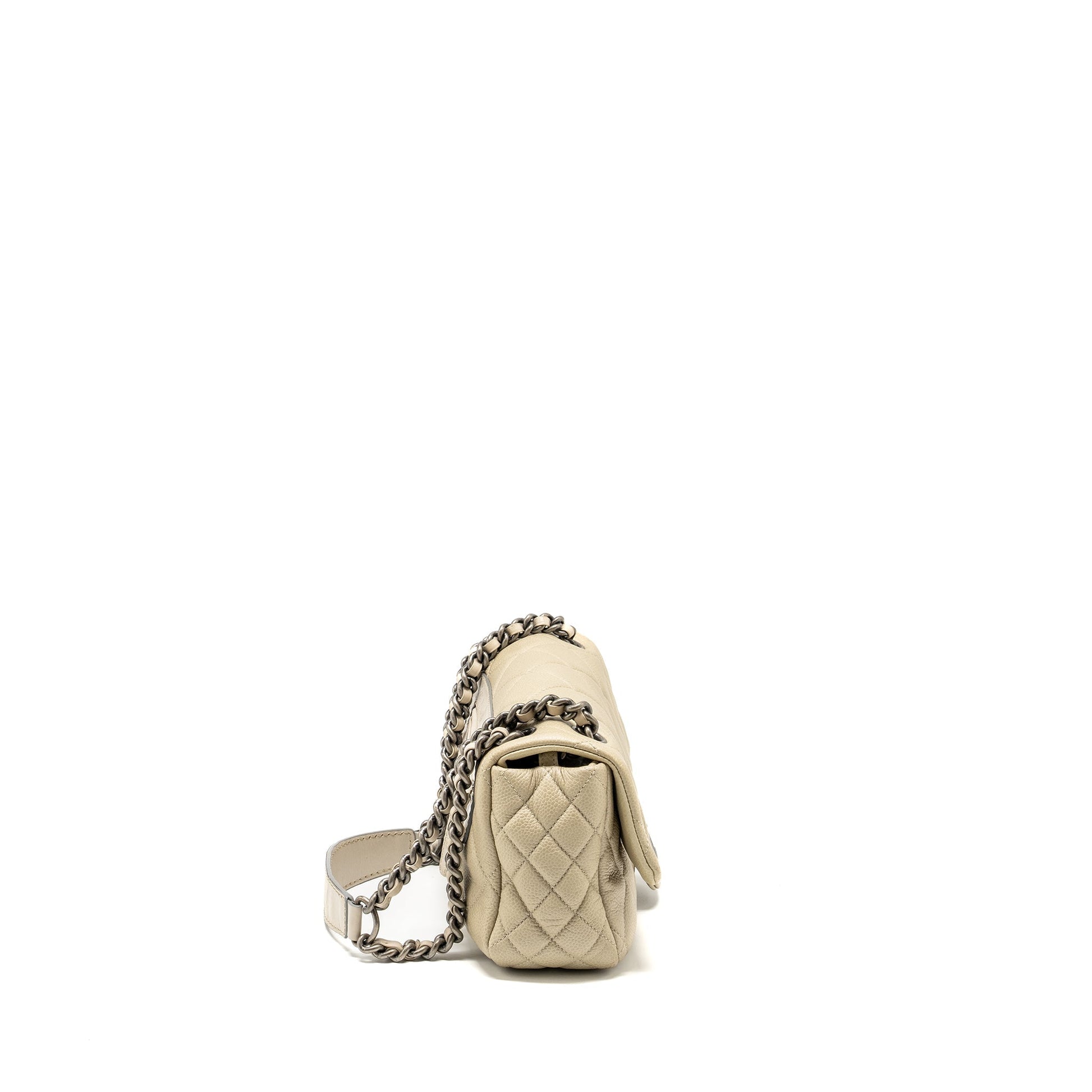 Chanel quilted flap caviar light ruthenium SHW Beige Shoulder Bag