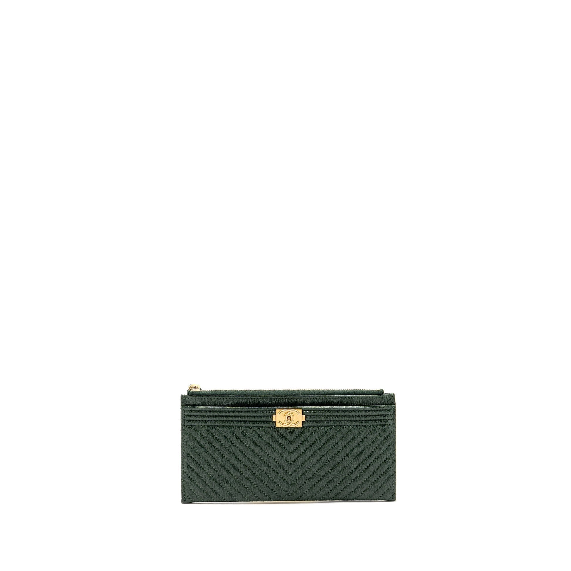 Chanel Chevron Boy Zip Caviar dark GHW Green Handbag