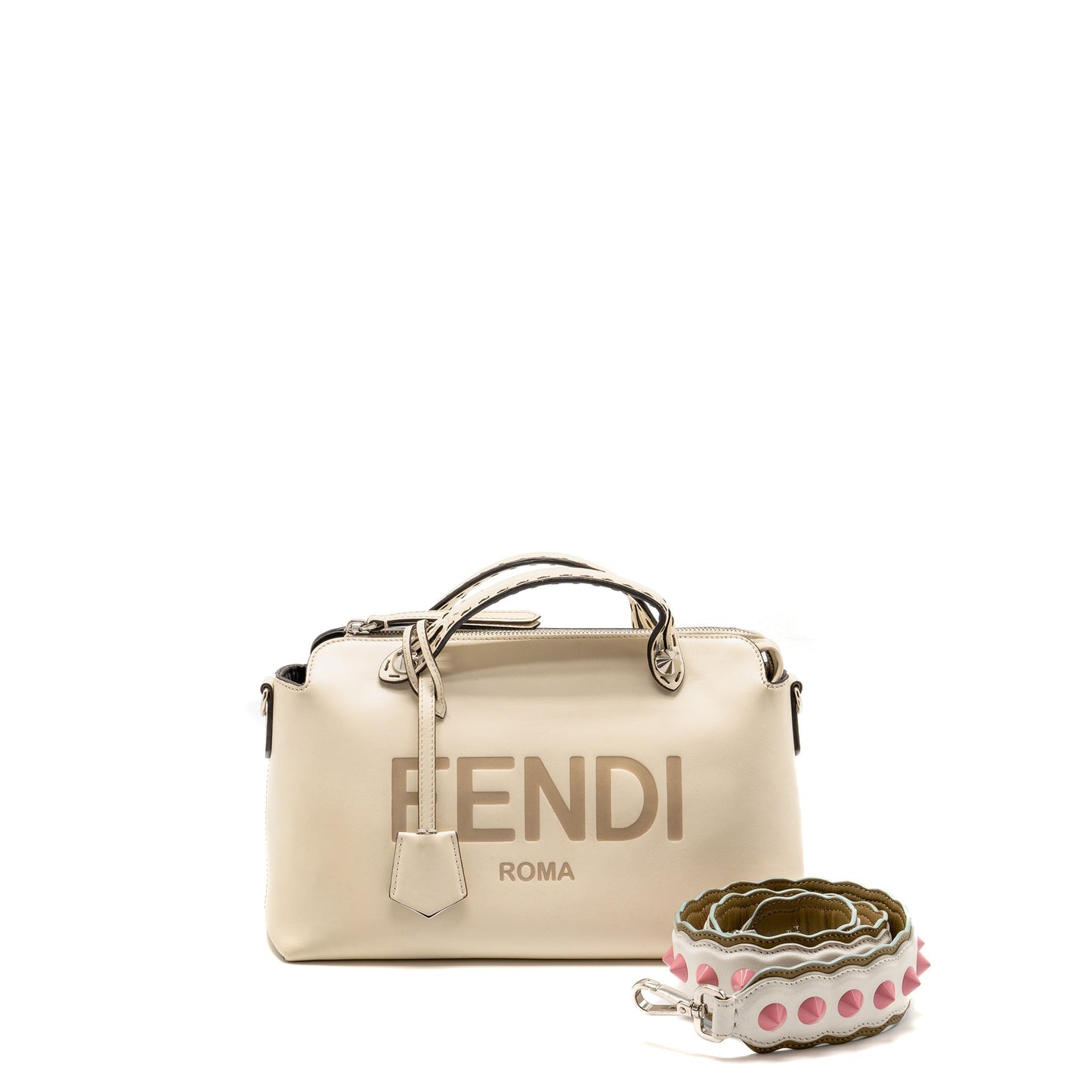Fendi By The Way Boston Purse Calfskin Light Beige Travel Bag