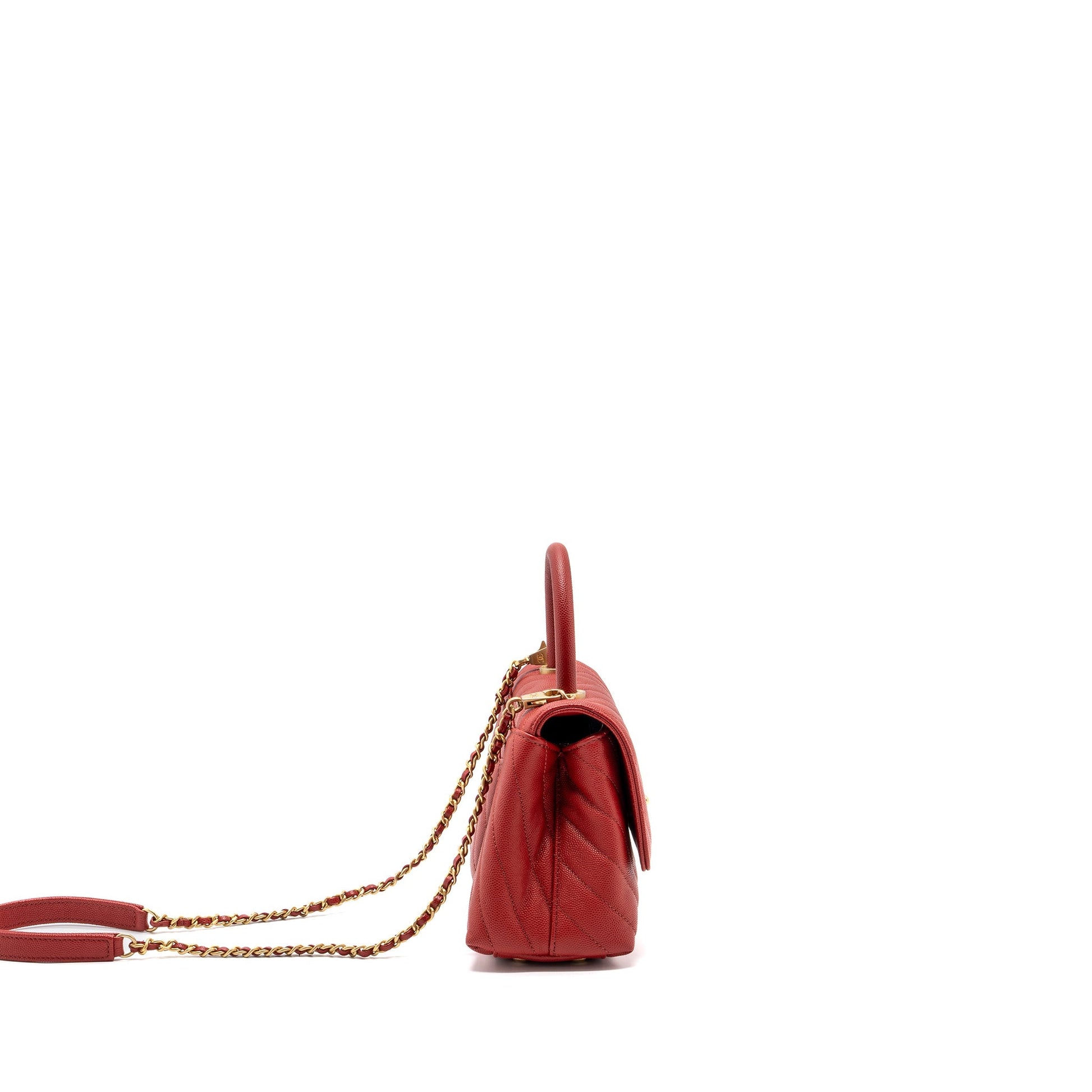 Chanel Coco Handle Chevron Caviar Brushed GHW Red Small Handbag