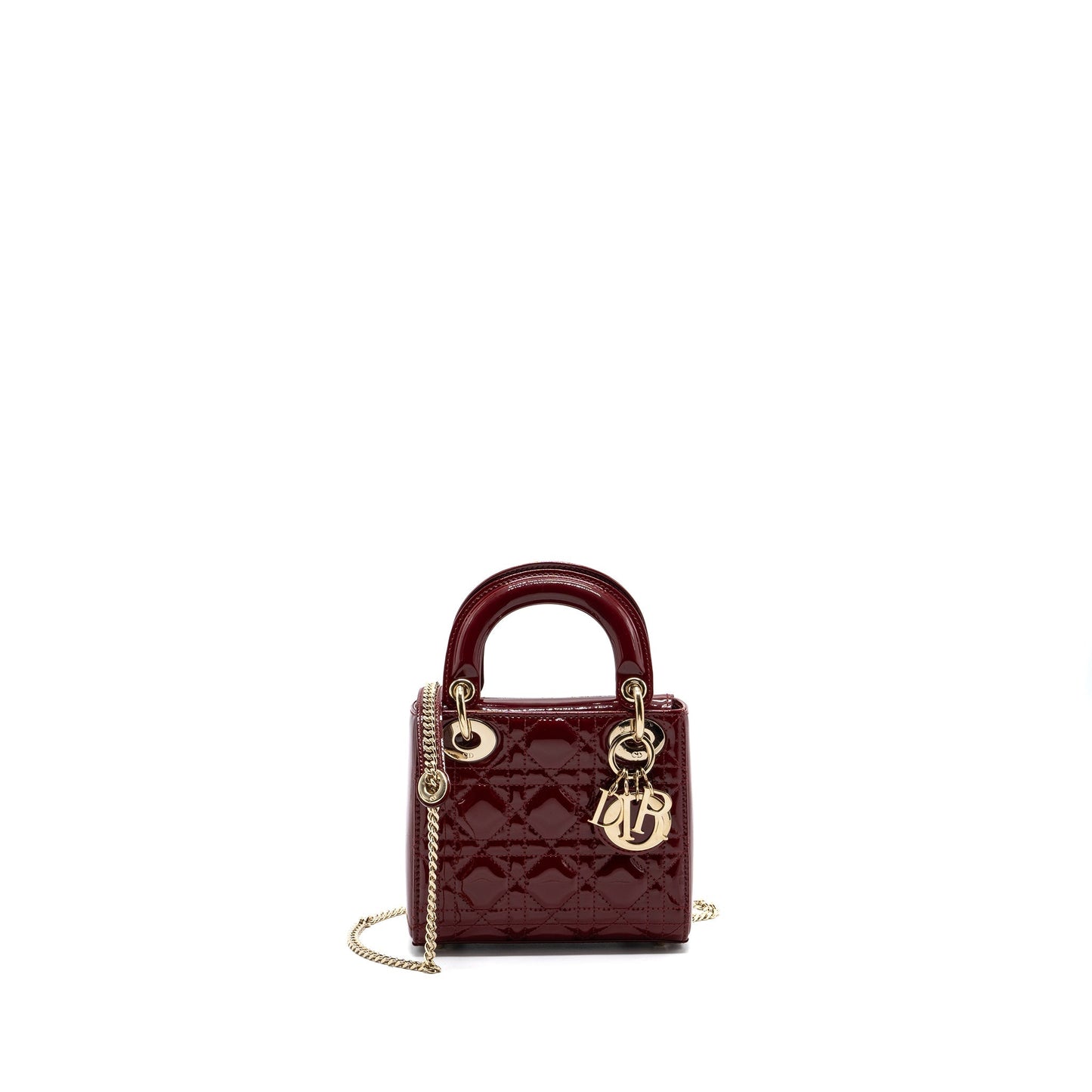 Dior Lady Patent Calfskin Handbag Red Mini Travel Bag
