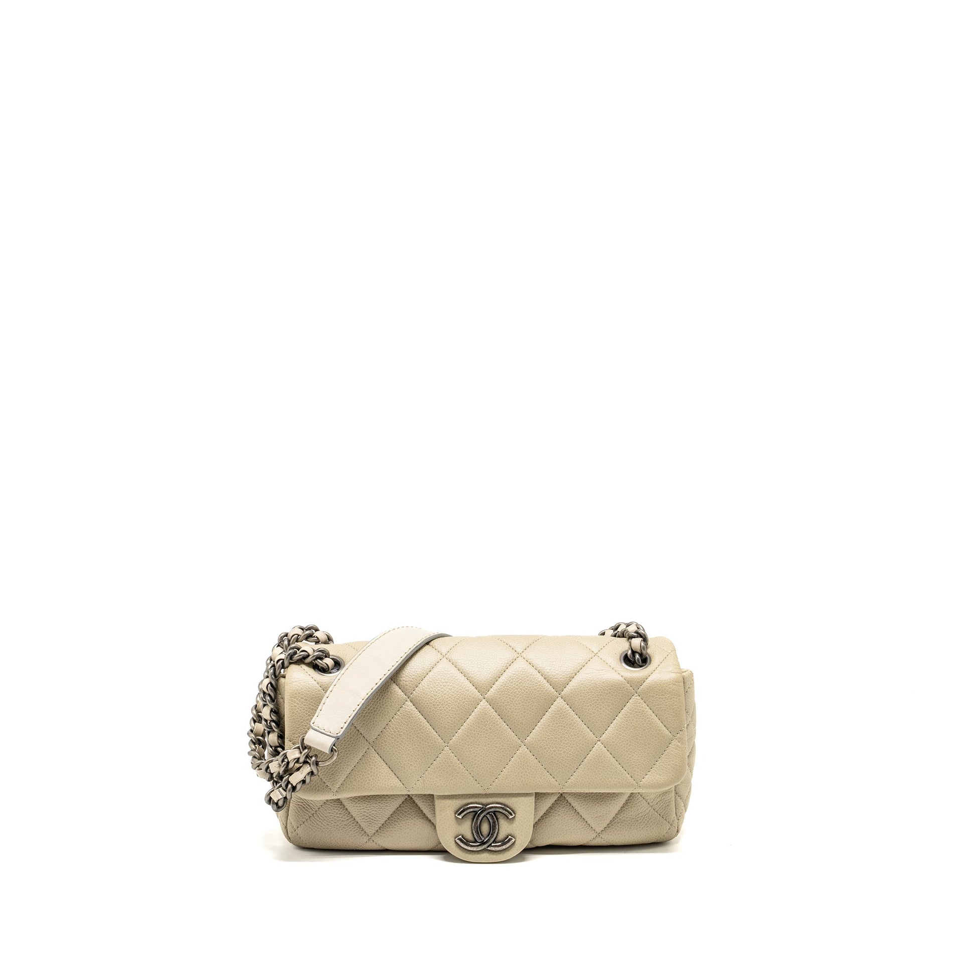 Chanel quilted flap caviar light ruthenium SHW Beige Shoulder Bag