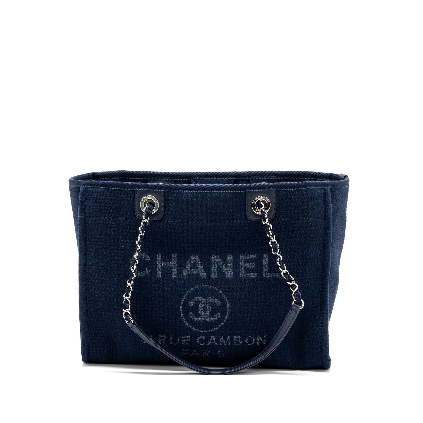 Chanel Deauville Navy SHW microchip Canvas Tote Bag