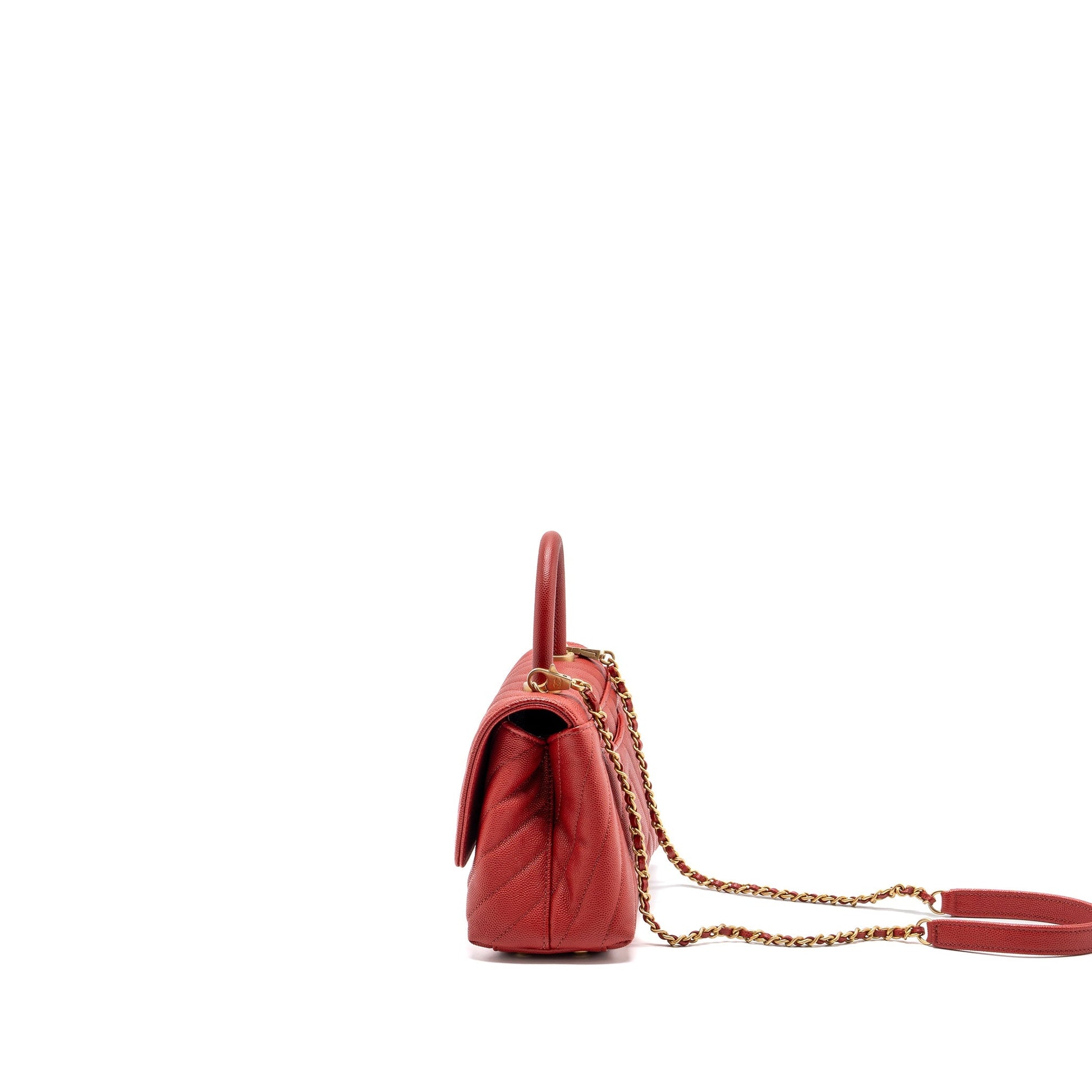 Chanel Coco Handle Chevron Caviar Brushed GHW Red Small Handbag