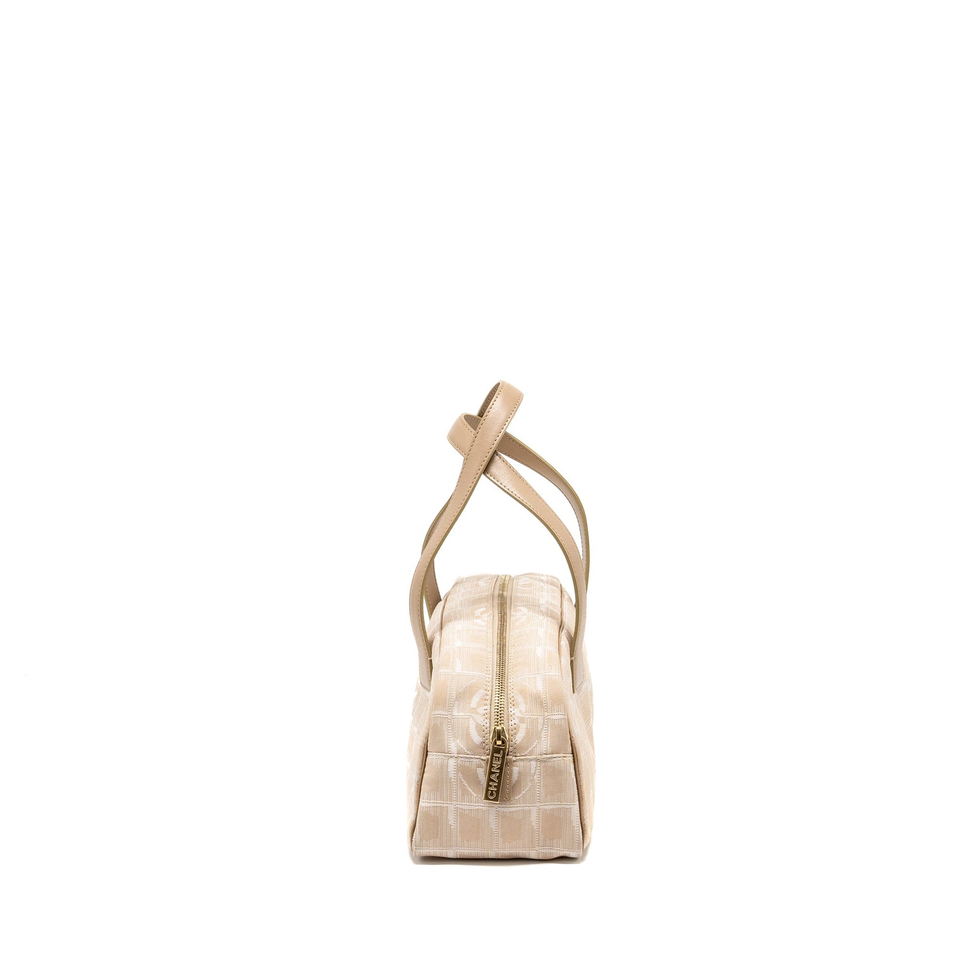 Chanel Line Bowler GHW Beige Canvas Leather Travel Bag