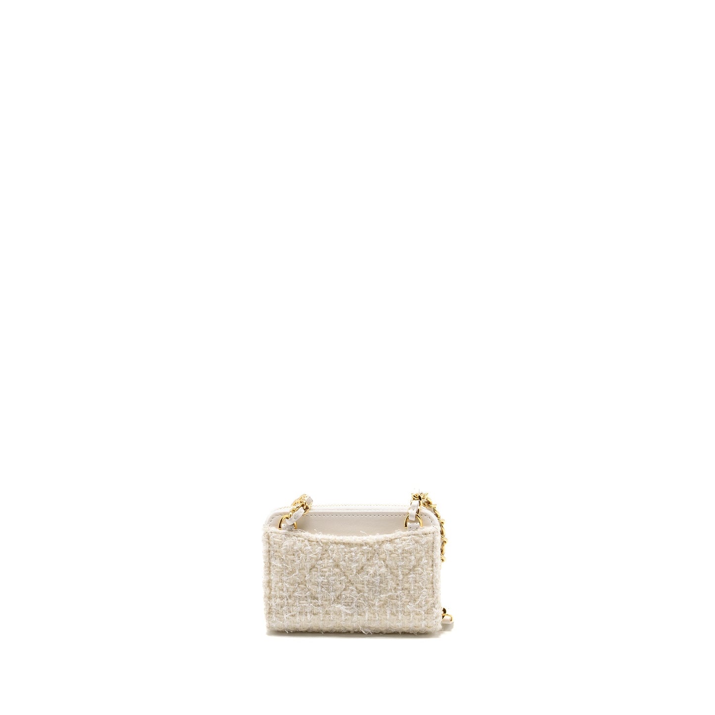 Chanel Bow Card Holder Tweed LGHW Microchip White Wallet Case Lghw Microchip