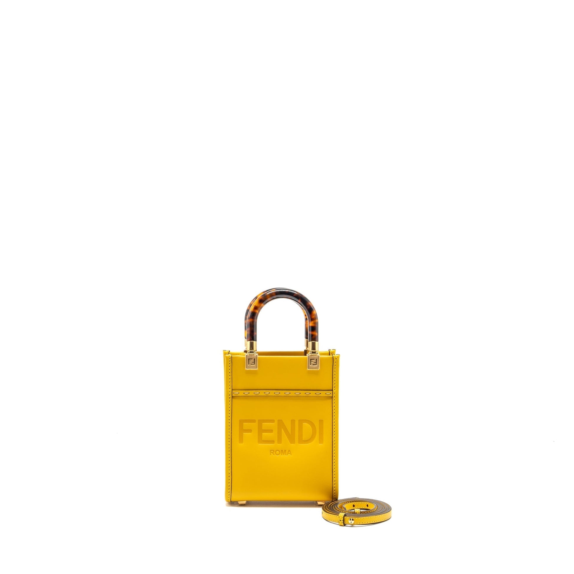 Fendi Sunshine Shopper Calfskin Handbag Yellow Mini Travel Bag