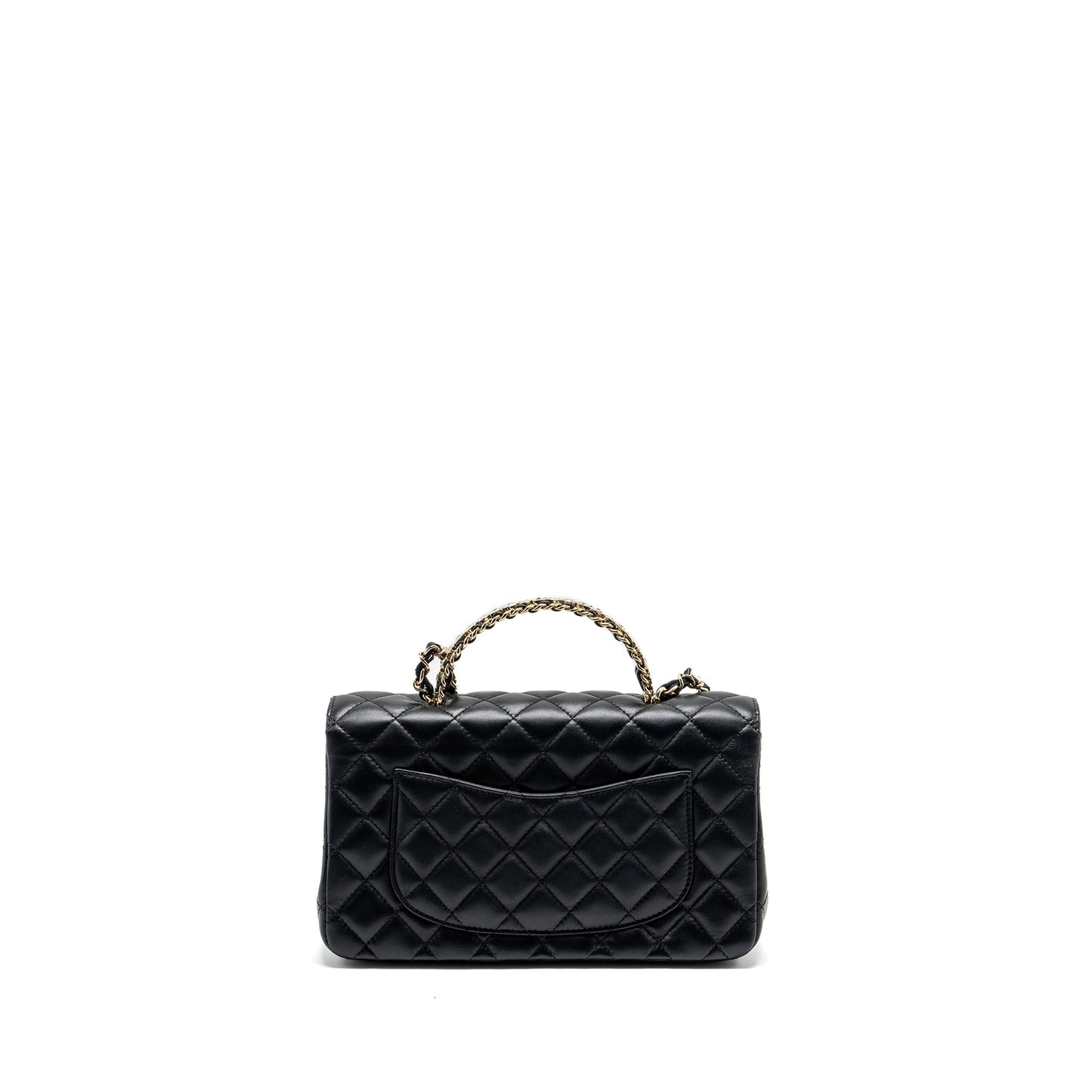 Chanel Crystal Detailed Top Handle Flap Lambskin Black Shoulder Bag