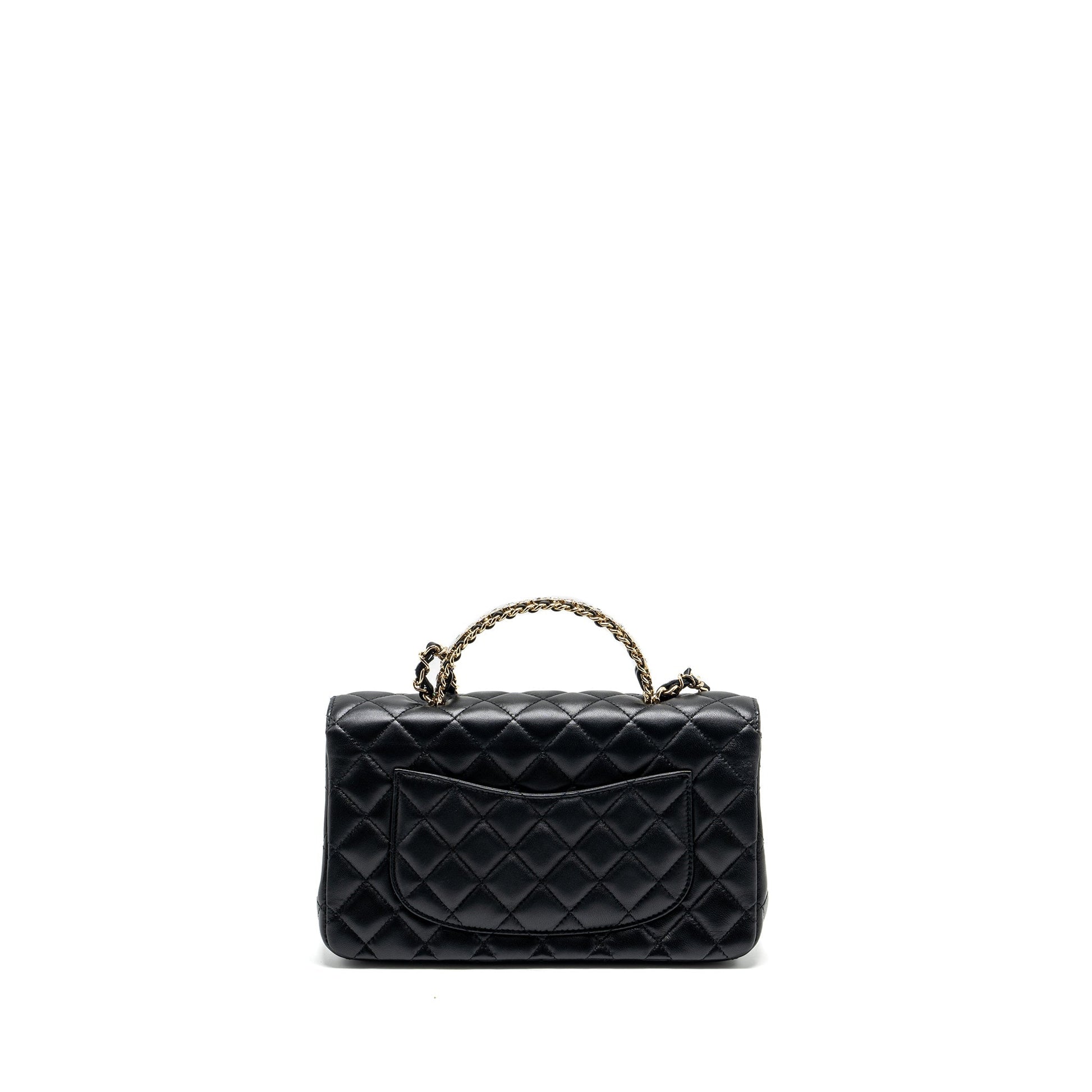 Chanel Crystal Detailed Top Handle Flap Lambskin Black Shoulder Bag