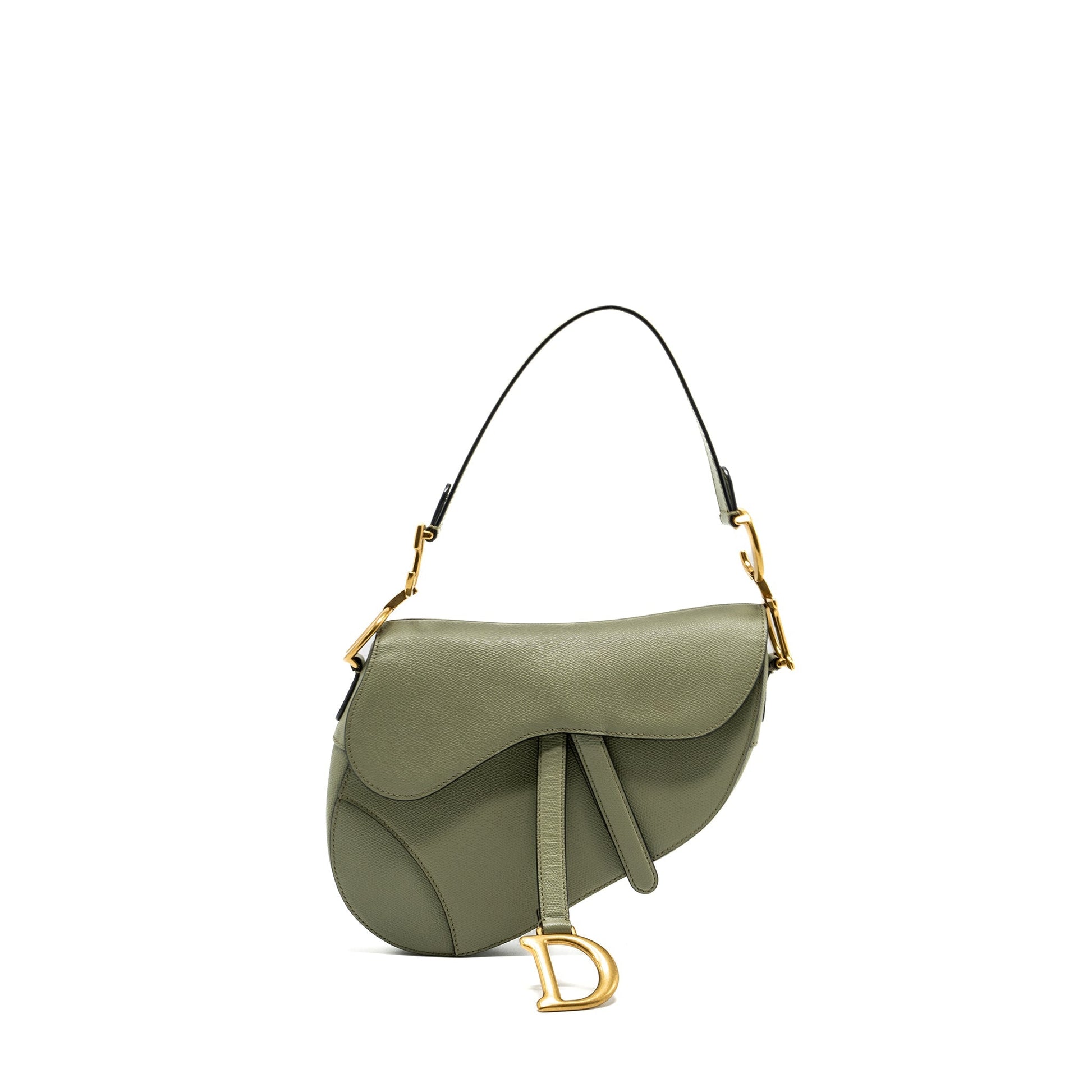 Dior Saddle Purse Grained Calfskin Handbag Green Medium Travel Bag