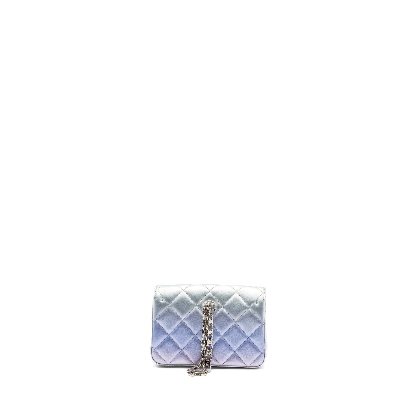Chanel Calfskin Iridescent Hardware Microchip Multicolour Silver Clutch Bag