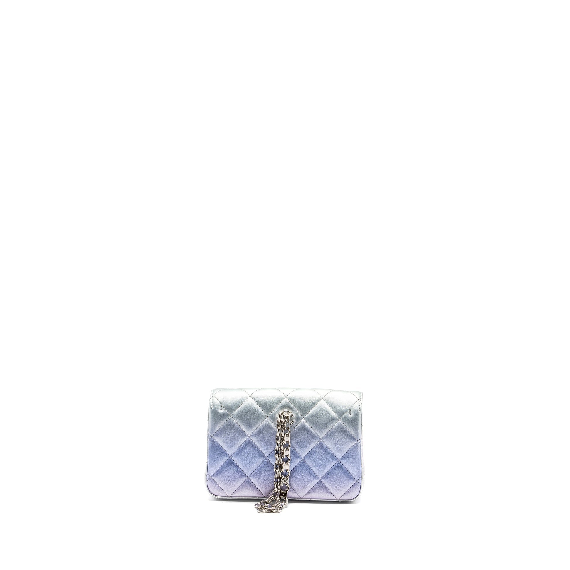 Chanel Calfskin Iridescent Hardware Microchip Multicolour Silver Clutch Bag