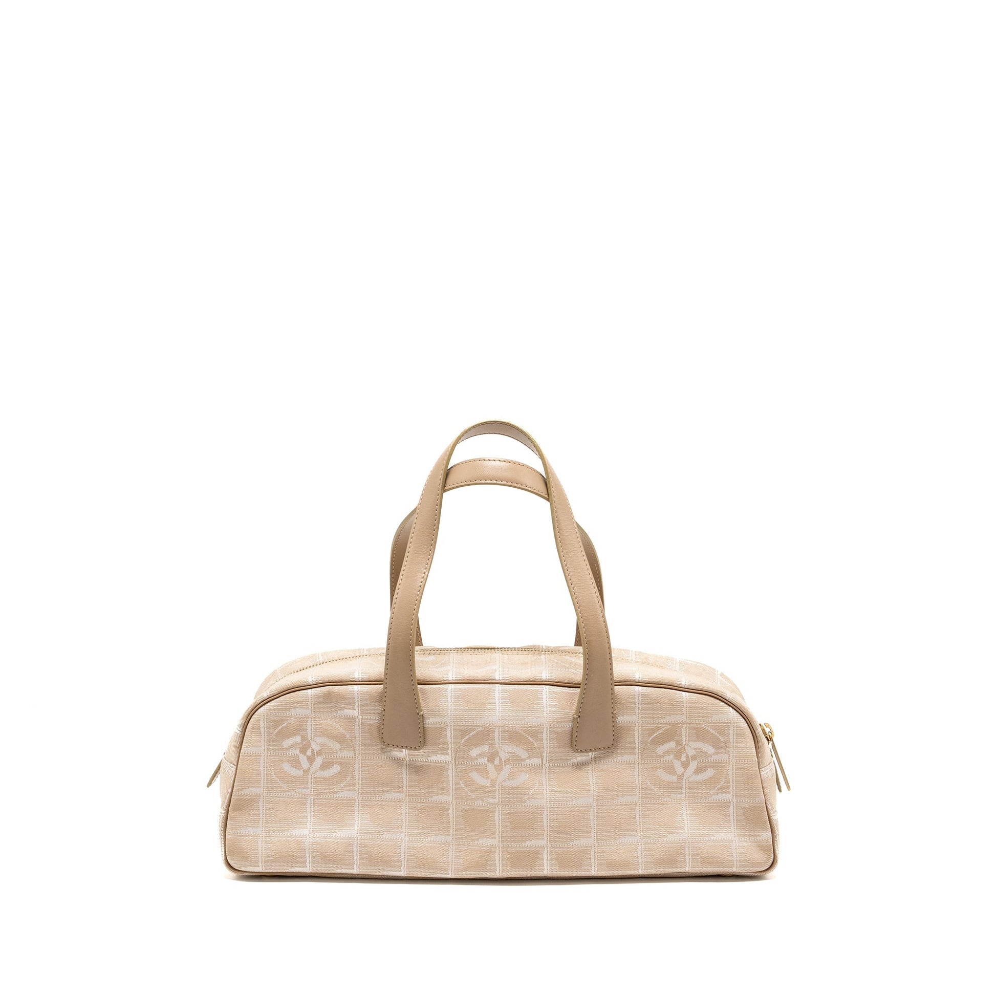 Chanel Line Bowler GHW Beige Canvas Leather Travel Bag