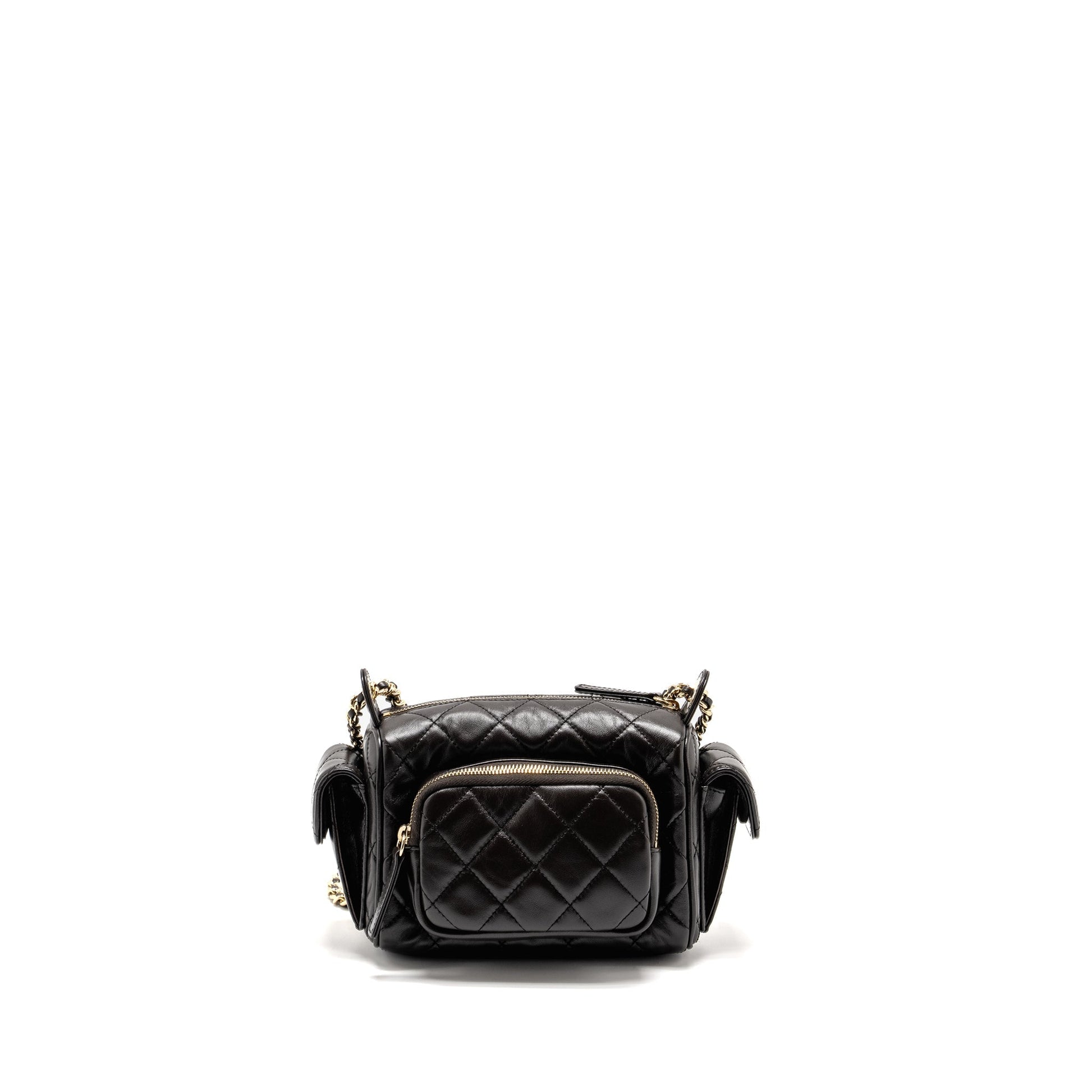 Chanel 24K Camera Shiny Crumpled Lambskin Dark Brown Small Handbag
