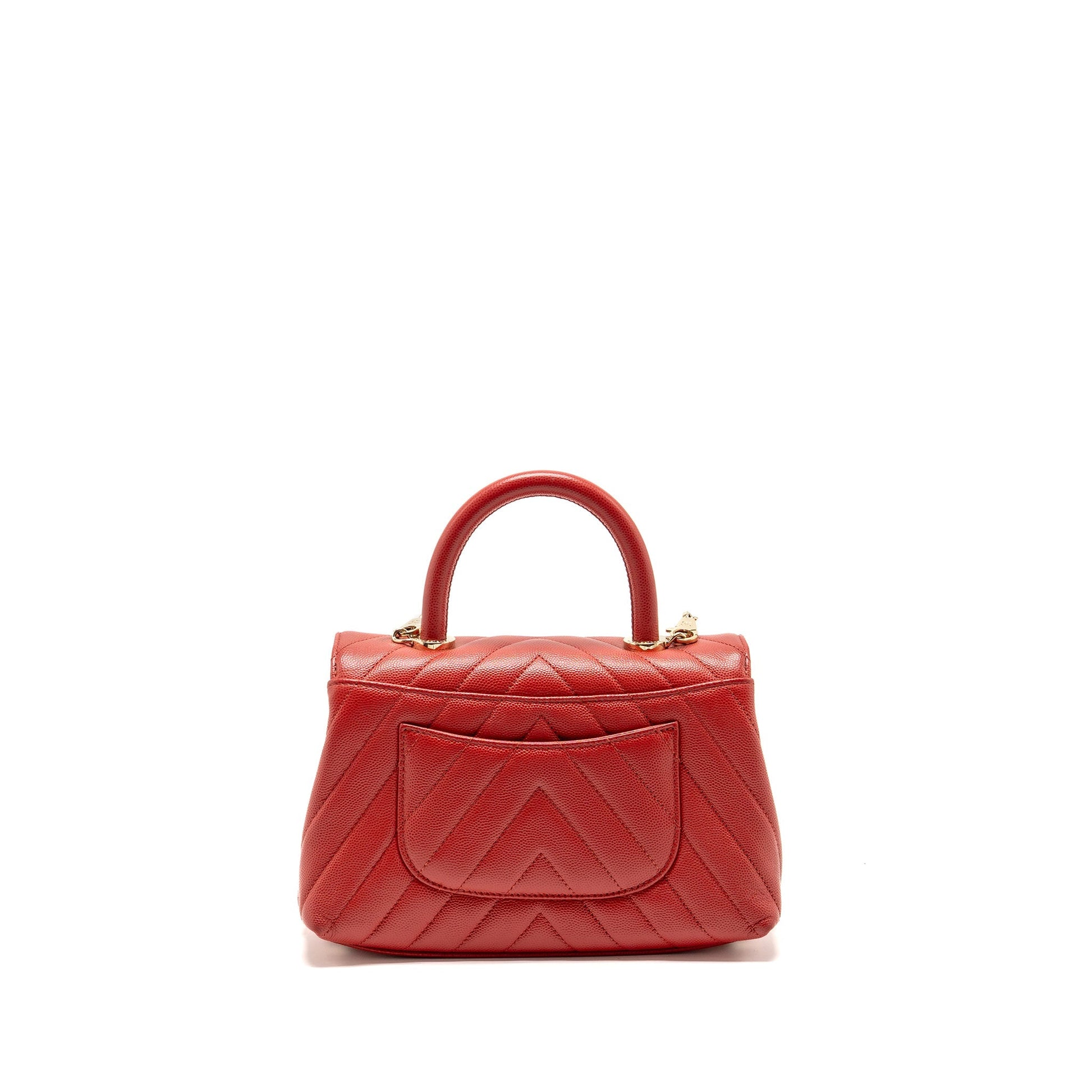 Chanel Coco Handle Chevron Caviar GHW Red Small Handbag