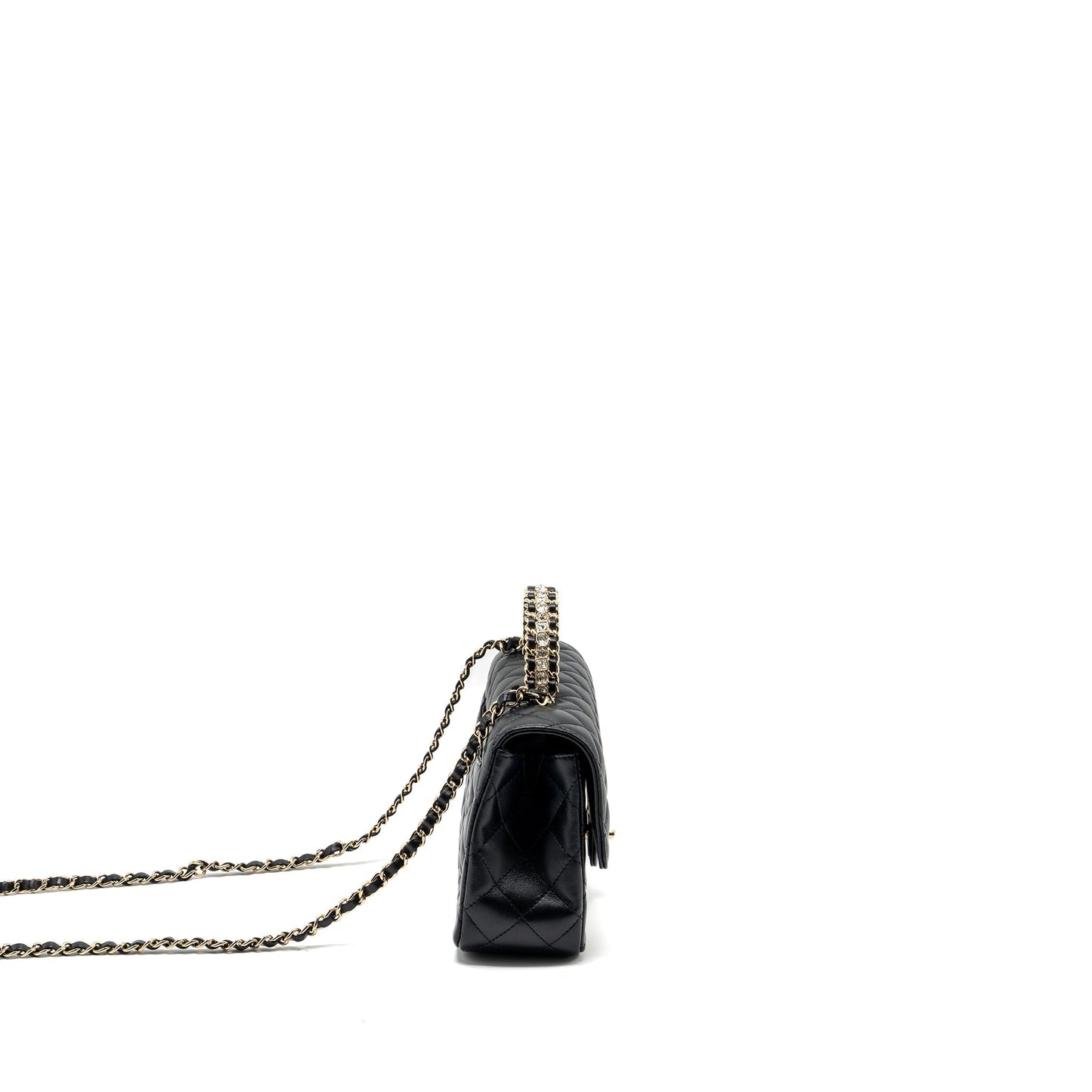 Chanel Crystal Detailed Top Handle Flap Lambskin Black Shoulder Bag