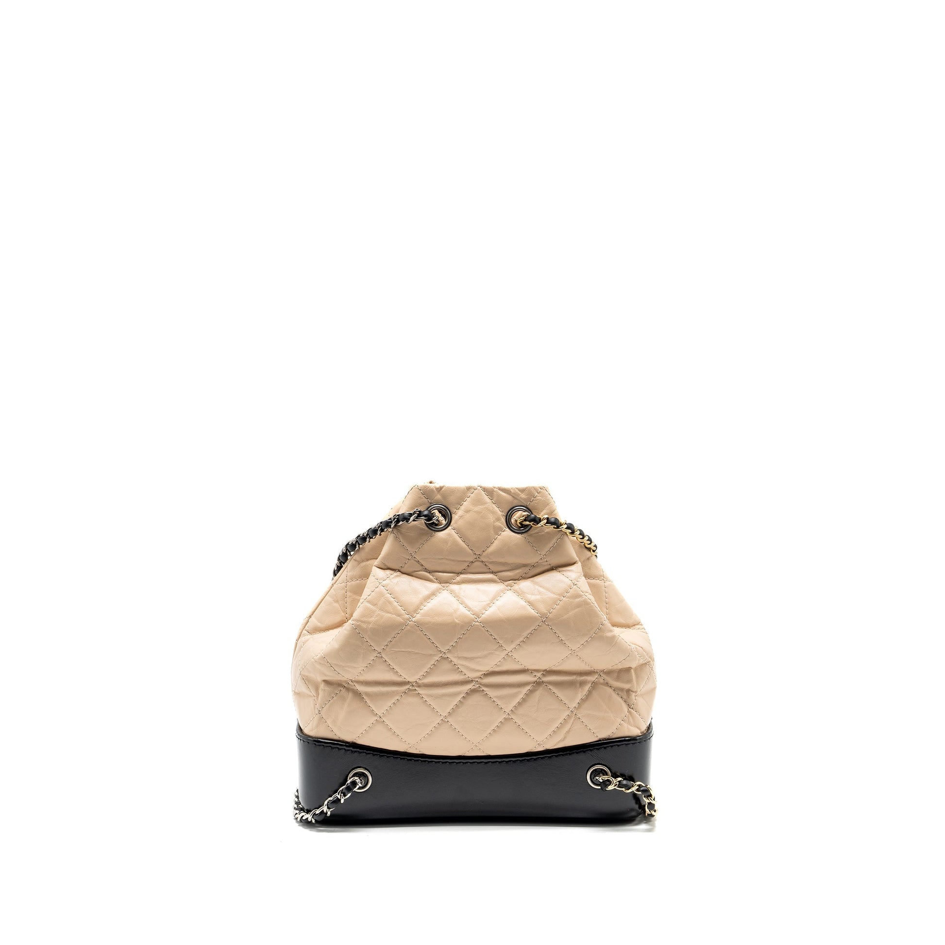 Chanel Gabrielle Backpack Aged Calfskin Hardware Multicolour Black Beige Small