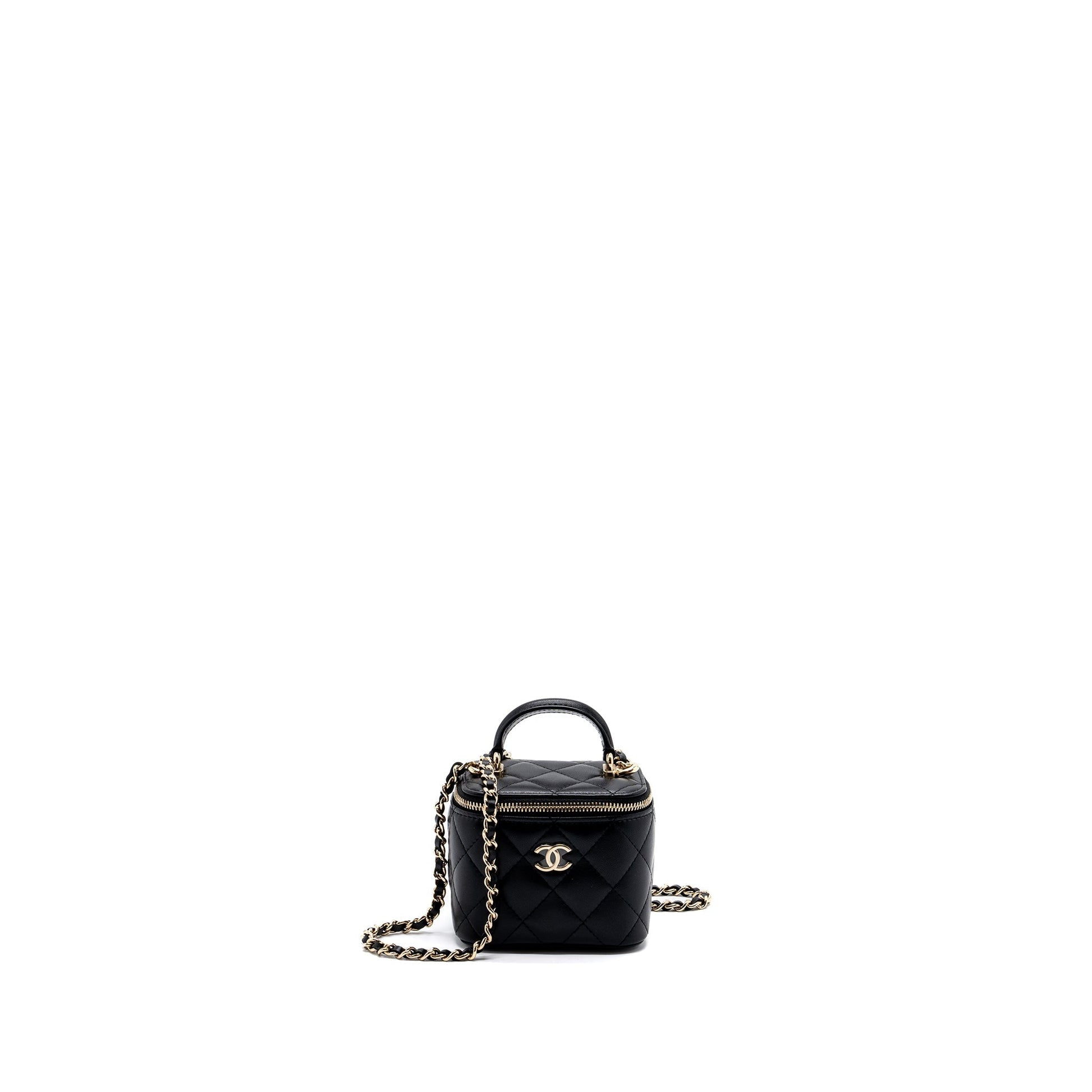 Chanel Top Handle Vanity chains Lambskin LGHW Black Mini Bag