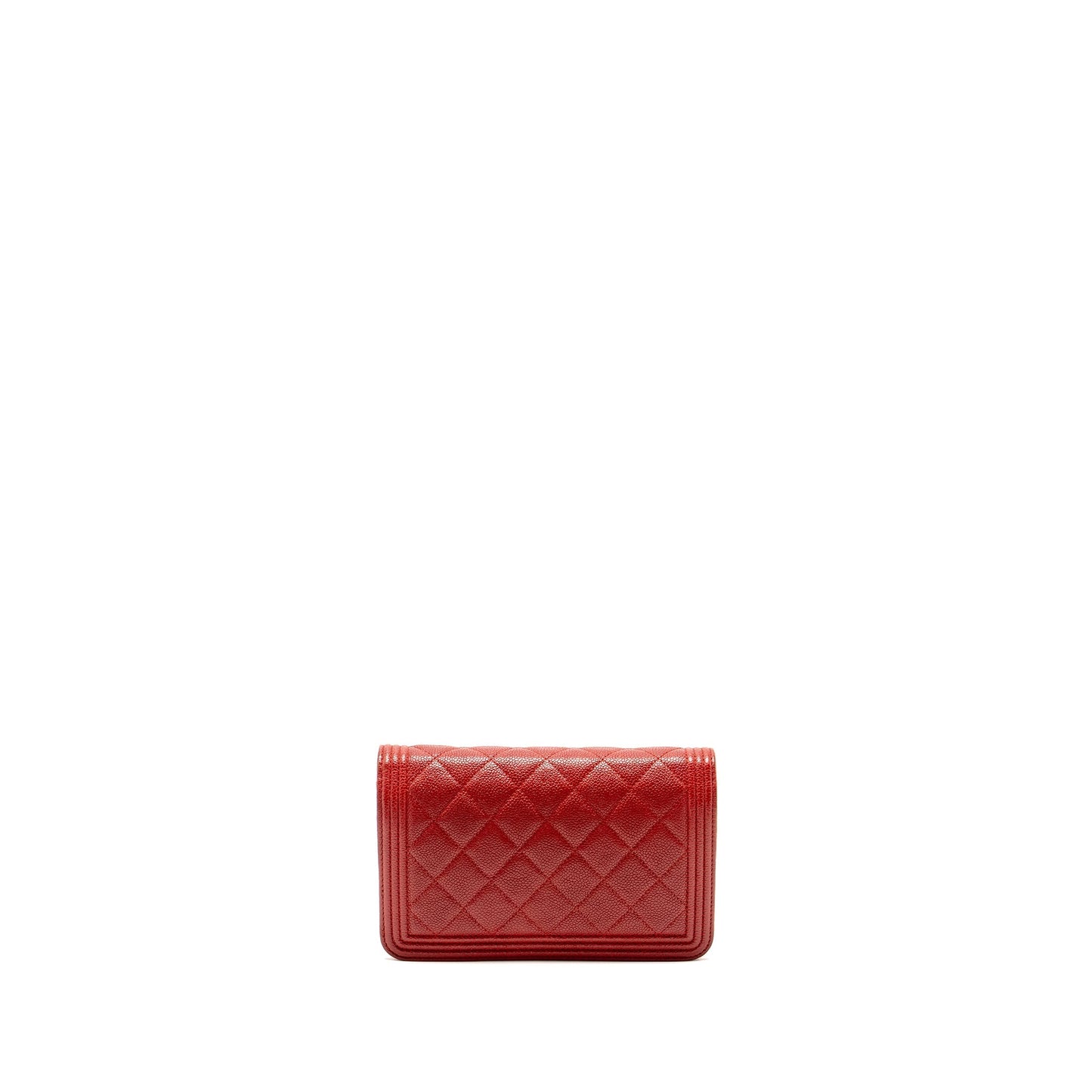 Chanel Boy On Caviar Ruthenium Hardware Red Silver Wallet Case