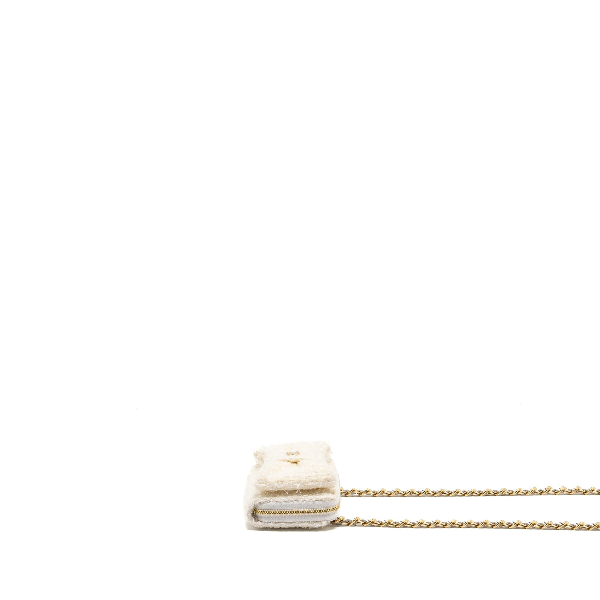 Chanel Bow Card Holder Tweed LGHW Microchip White Wallet Case Lghw Microchip