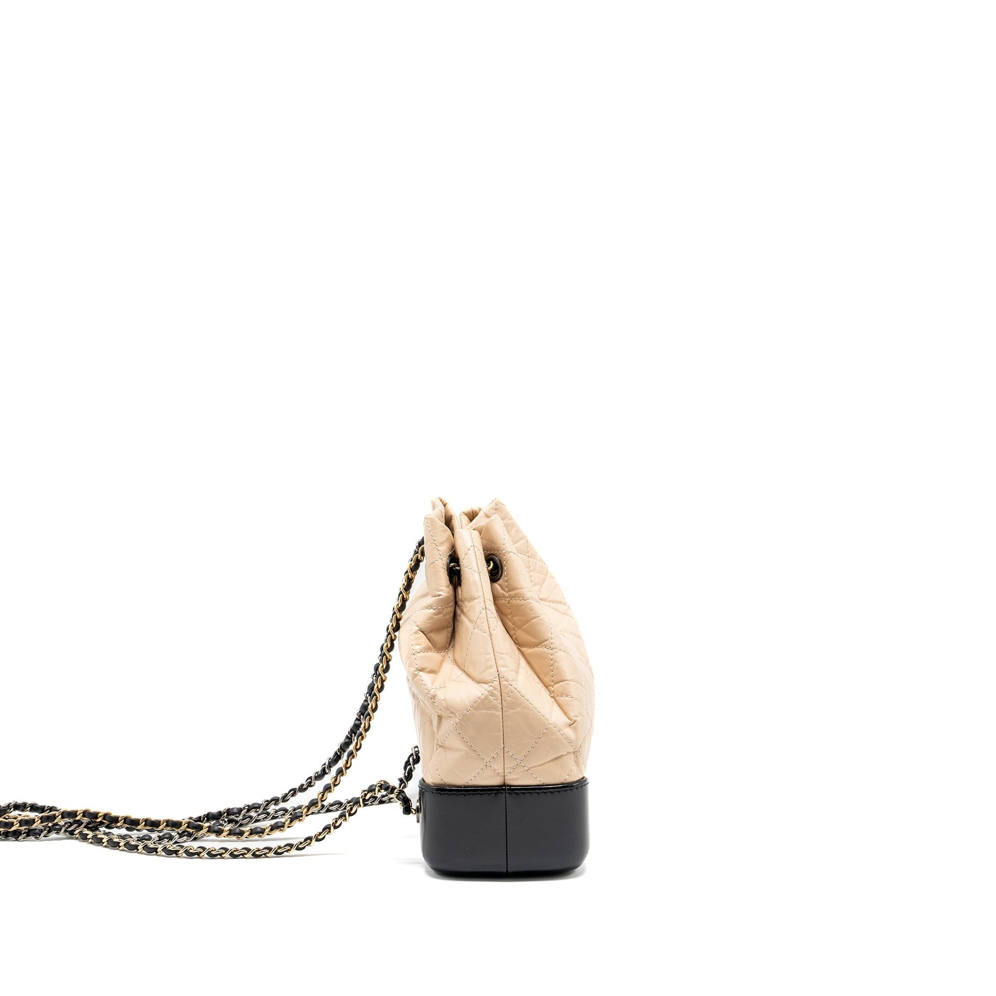 Chanel Gabrielle Backpack Aged Calfskin Hardware Multicolour Black Beige Small