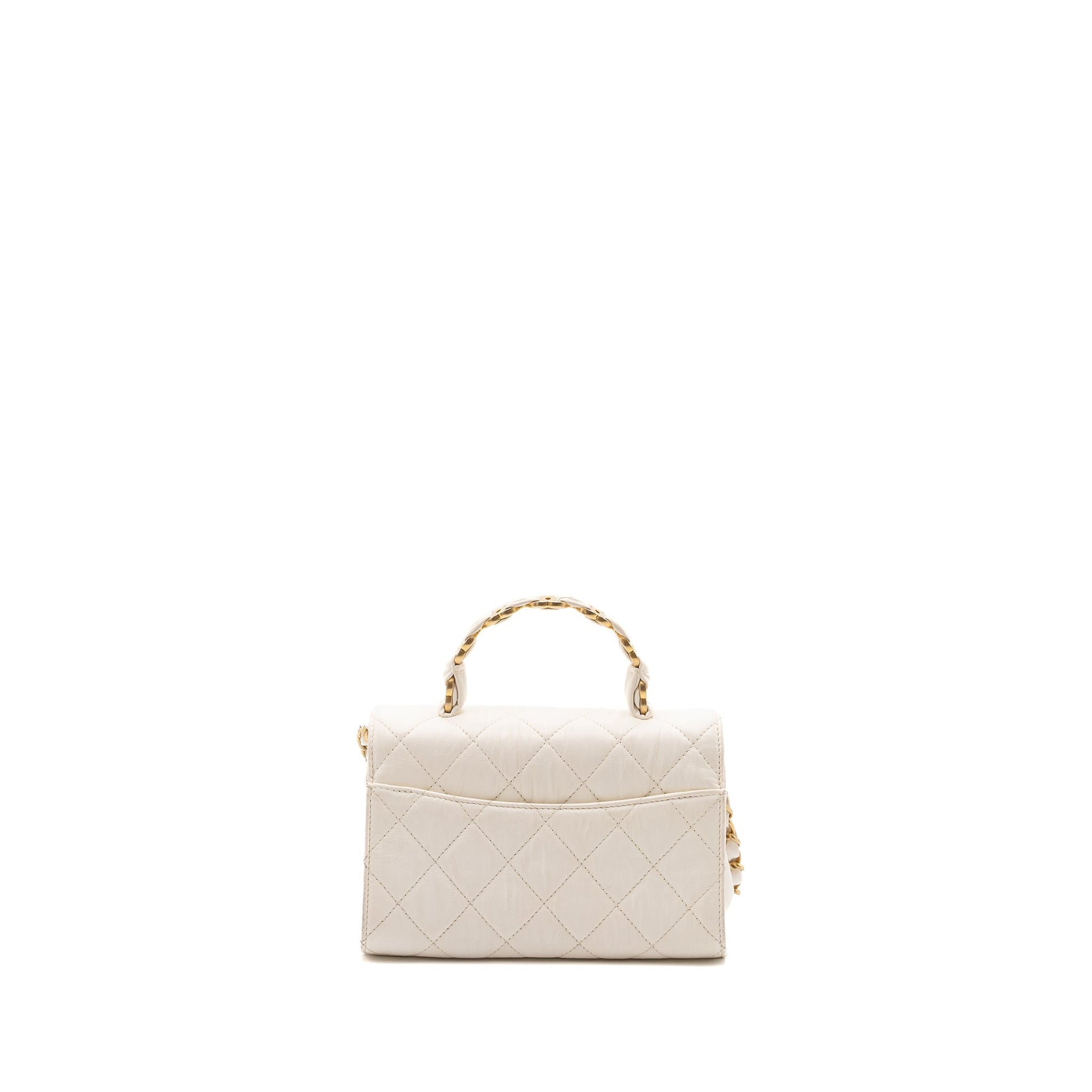 Chanel Top Handle Flap Lambskin Brush GHW White Shoulder Bag