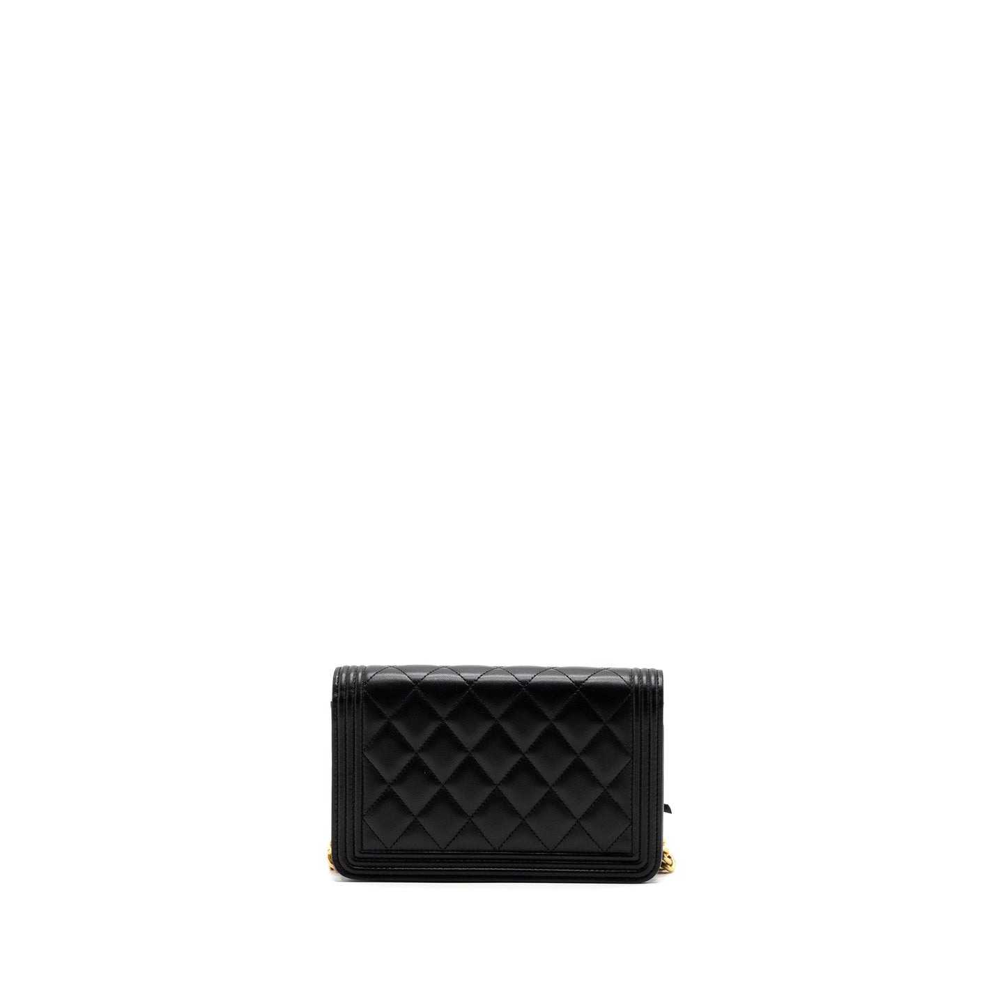 Chanel Boy On Lambskin GHW Microchip Black Wallet Case