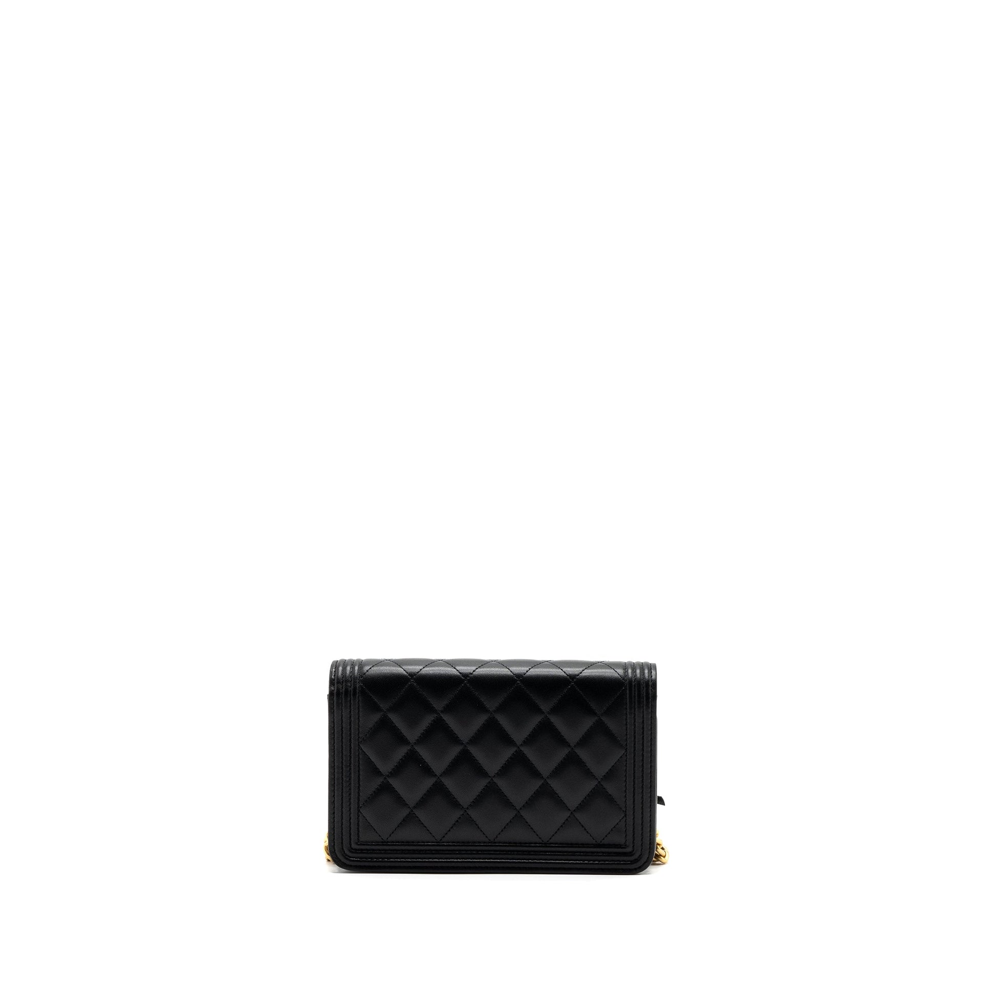 Chanel Boy On Lambskin GHW Microchip Black Wallet Case