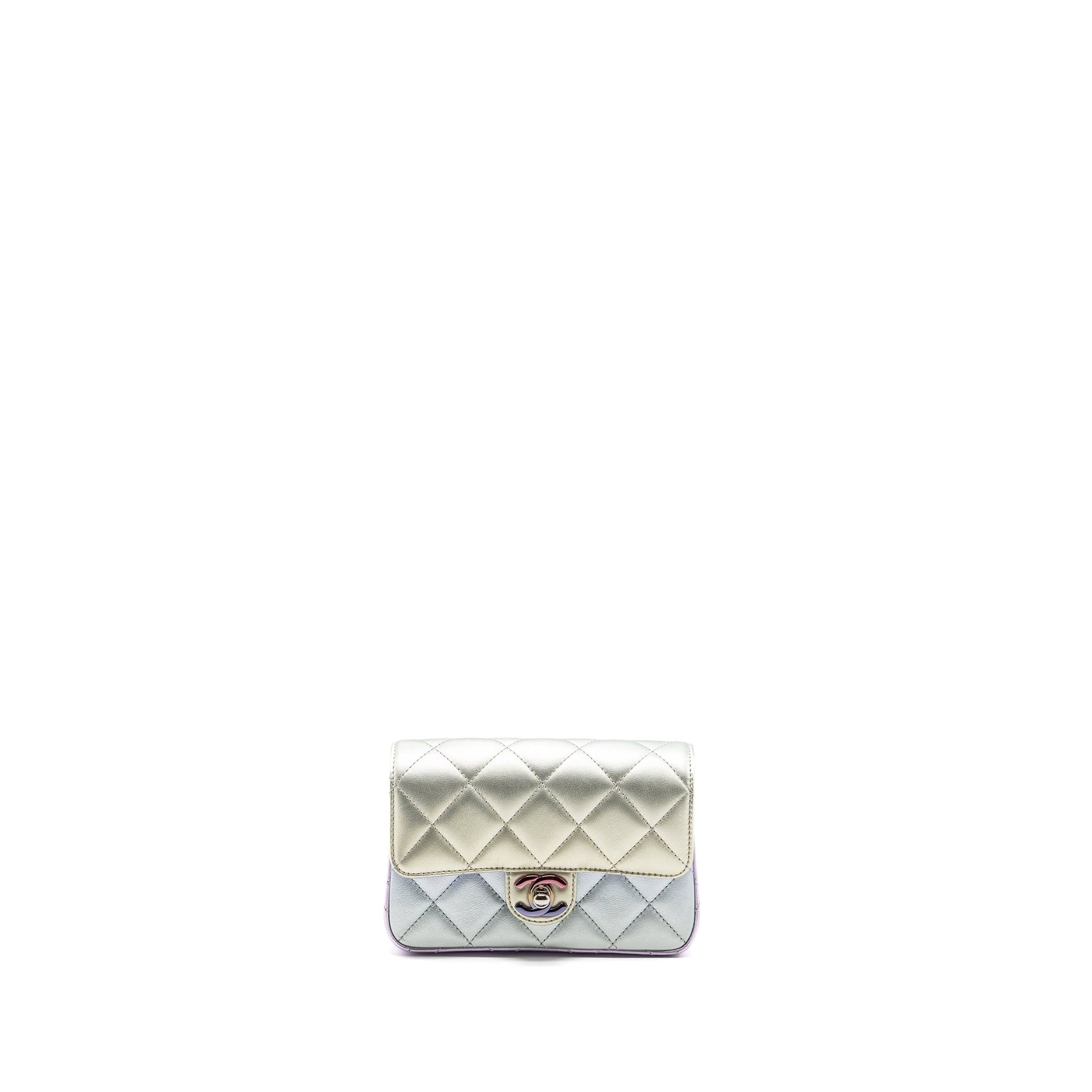 Chanel Calfskin Iridescent Hardware Microchip Multicolour Silver Clutch Bag
