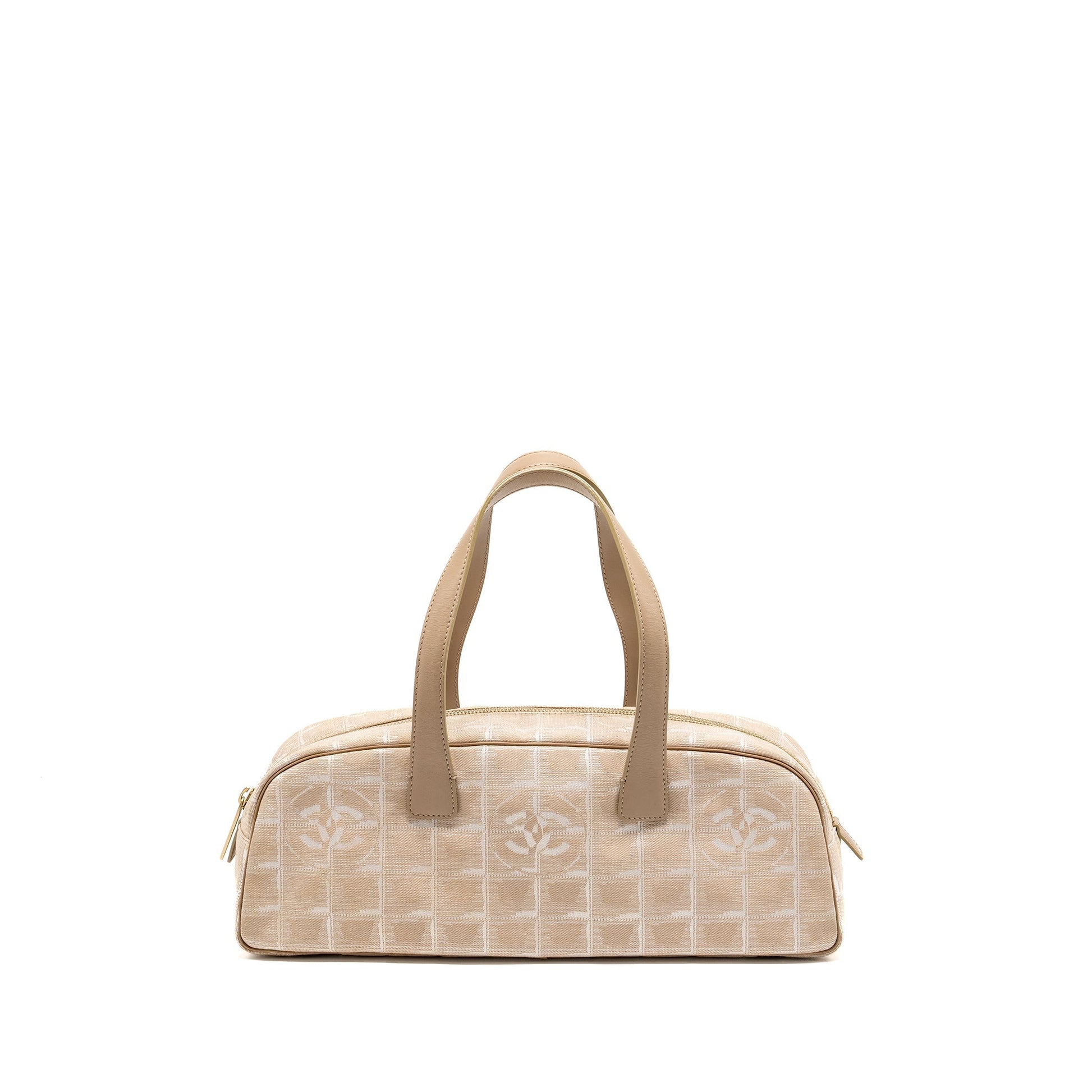 Chanel Line Bowler GHW Beige Canvas Leather Travel Bag