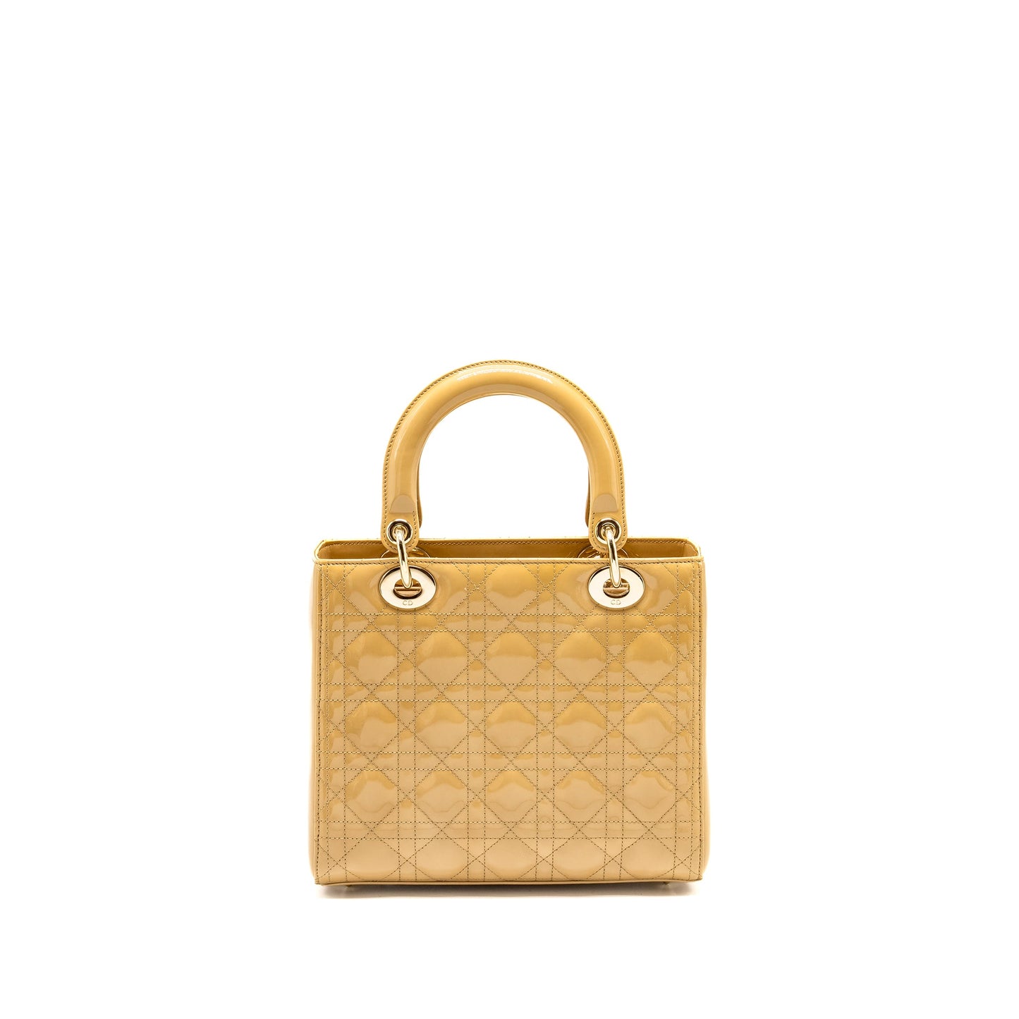 Dior Lady Patent Handbag Beige Medium Travel Bag