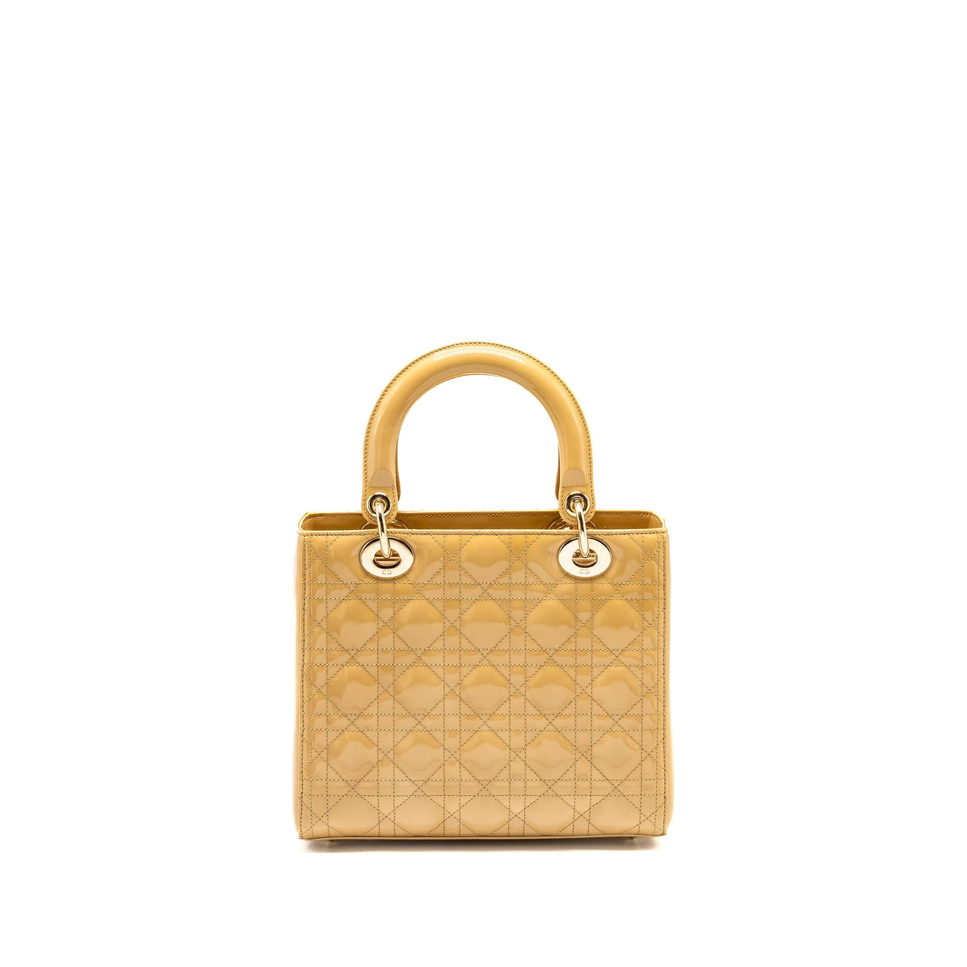 Dior Lady Patent Handbag Beige Medium Travel Bag