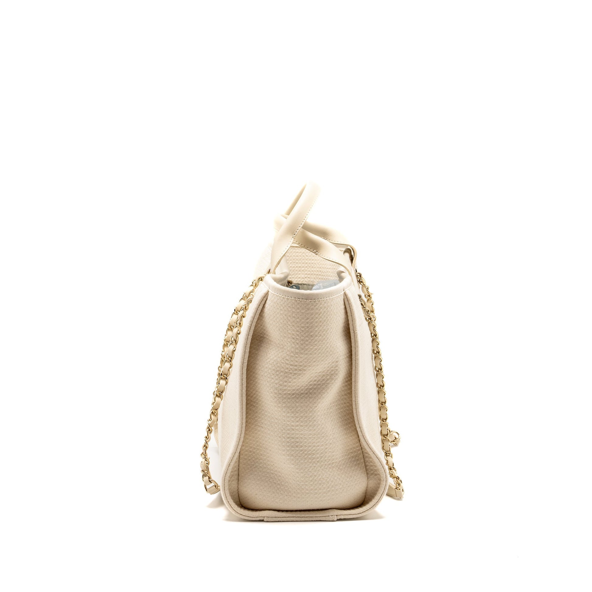 Chanel Deauville Shopping Calfskin Fabric Light LGHW Beige Small Tote Bag