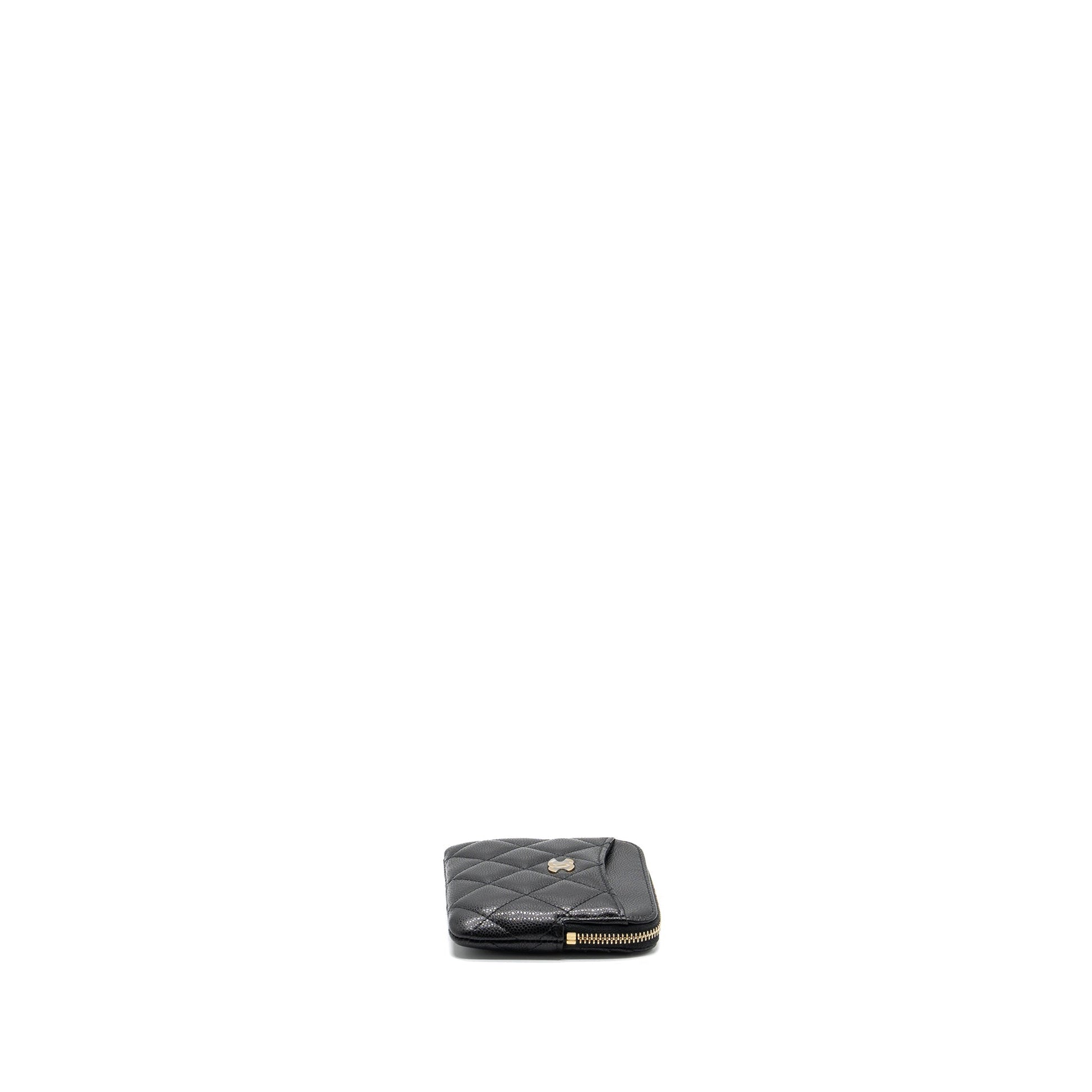 Chanel square zipper card holder caviar LGHW Black Wallet Case Microchip 1