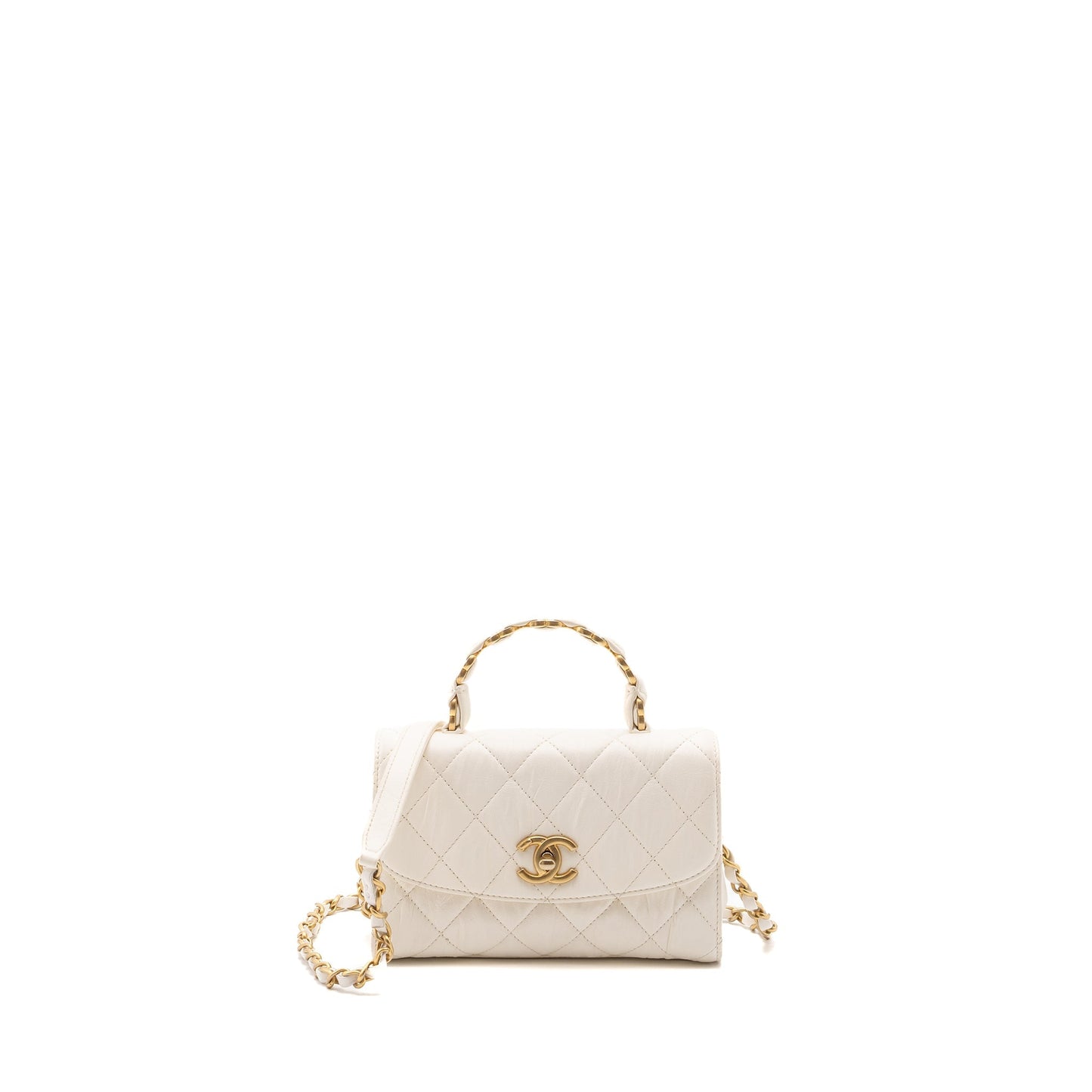 Chanel Top Handle Flap Lambskin Brush GHW White Shoulder Bag