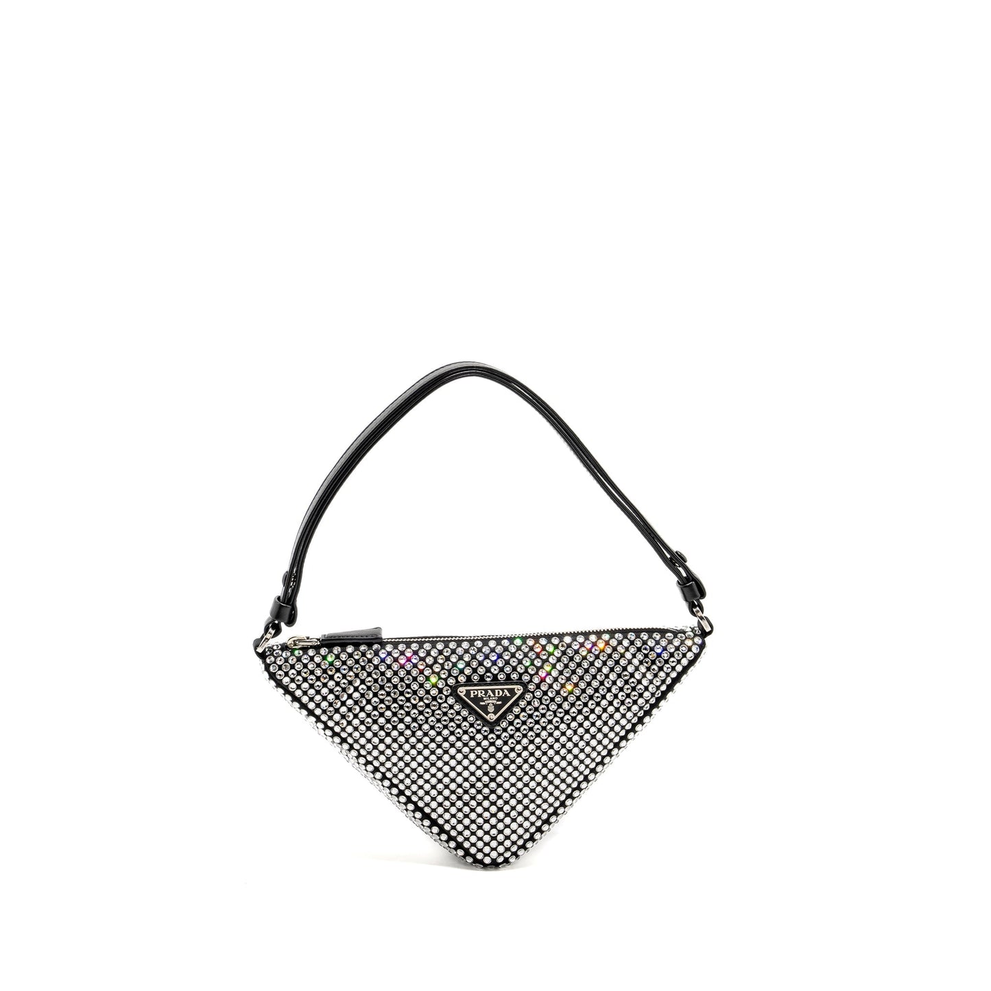 Prada Triangle Pouch Crystal Embellished Handbag Black Travel Bag