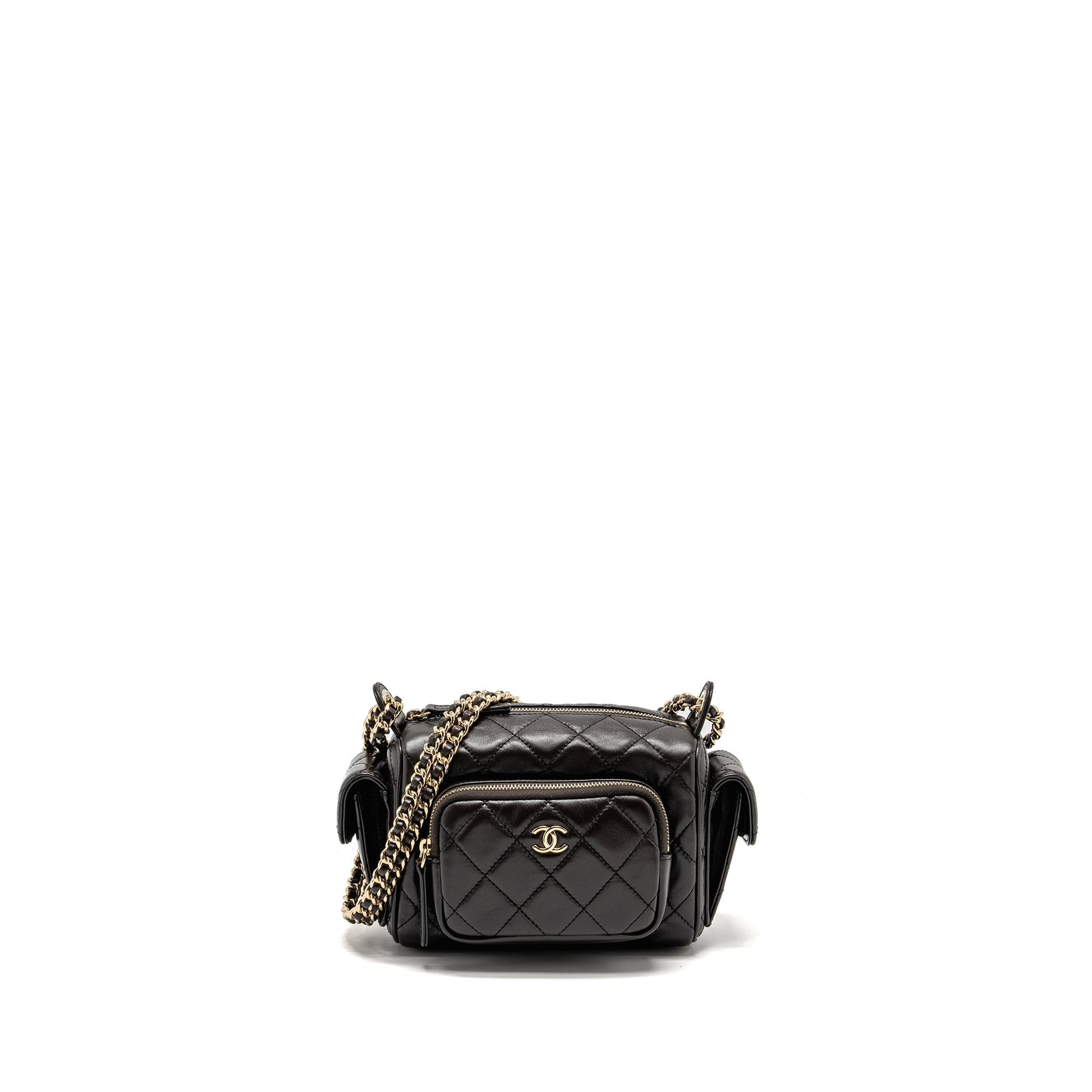 Chanel 24K Camera Shiny Crumpled Lambskin Dark Brown Small Handbag