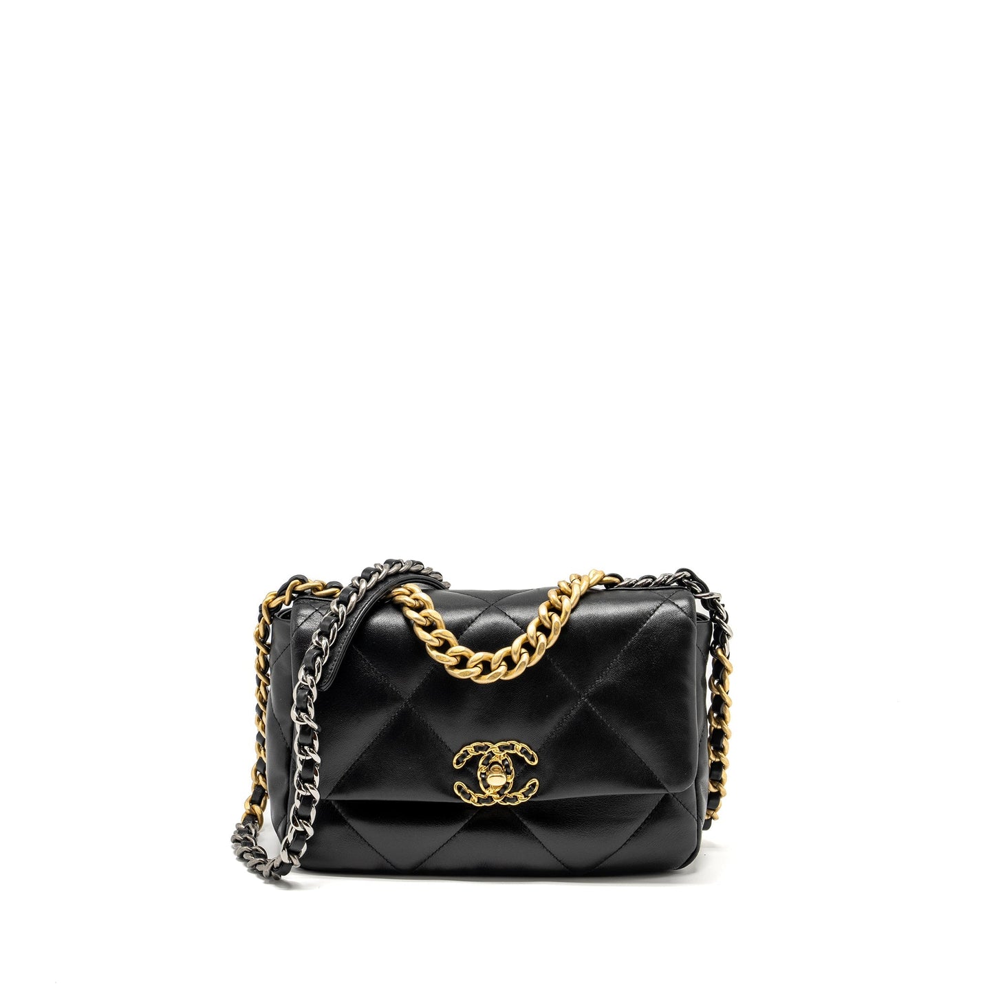 Chanel 19 lambskin hardware Multicolor Black Small Handbag