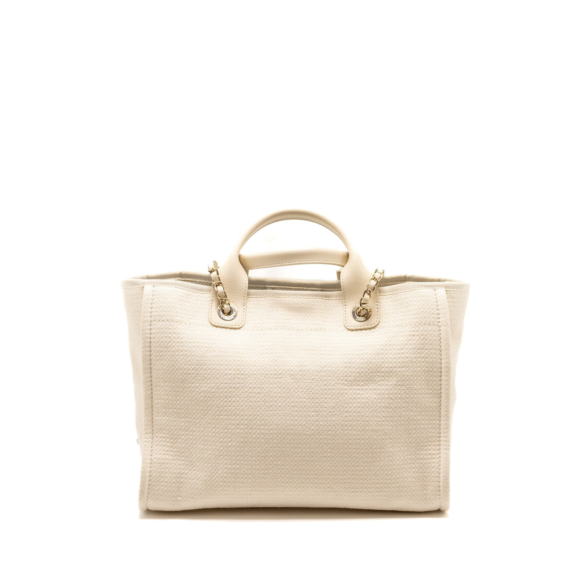 Chanel Deauville Shopping Calfskin Fabric Light LGHW Beige Small Tote Bag