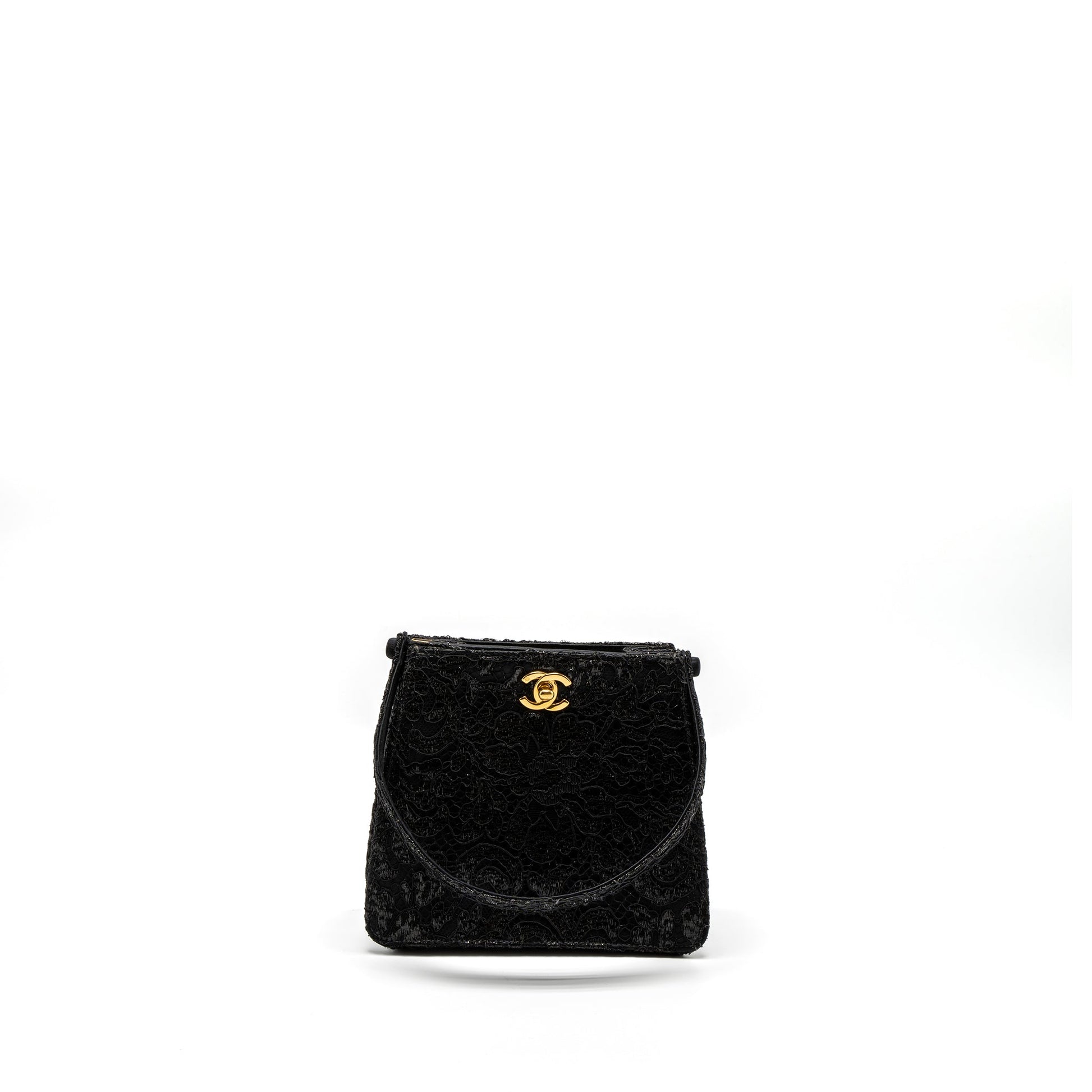 Chanel Double Sided Tumlock Laced Satin GHW Black Handbag