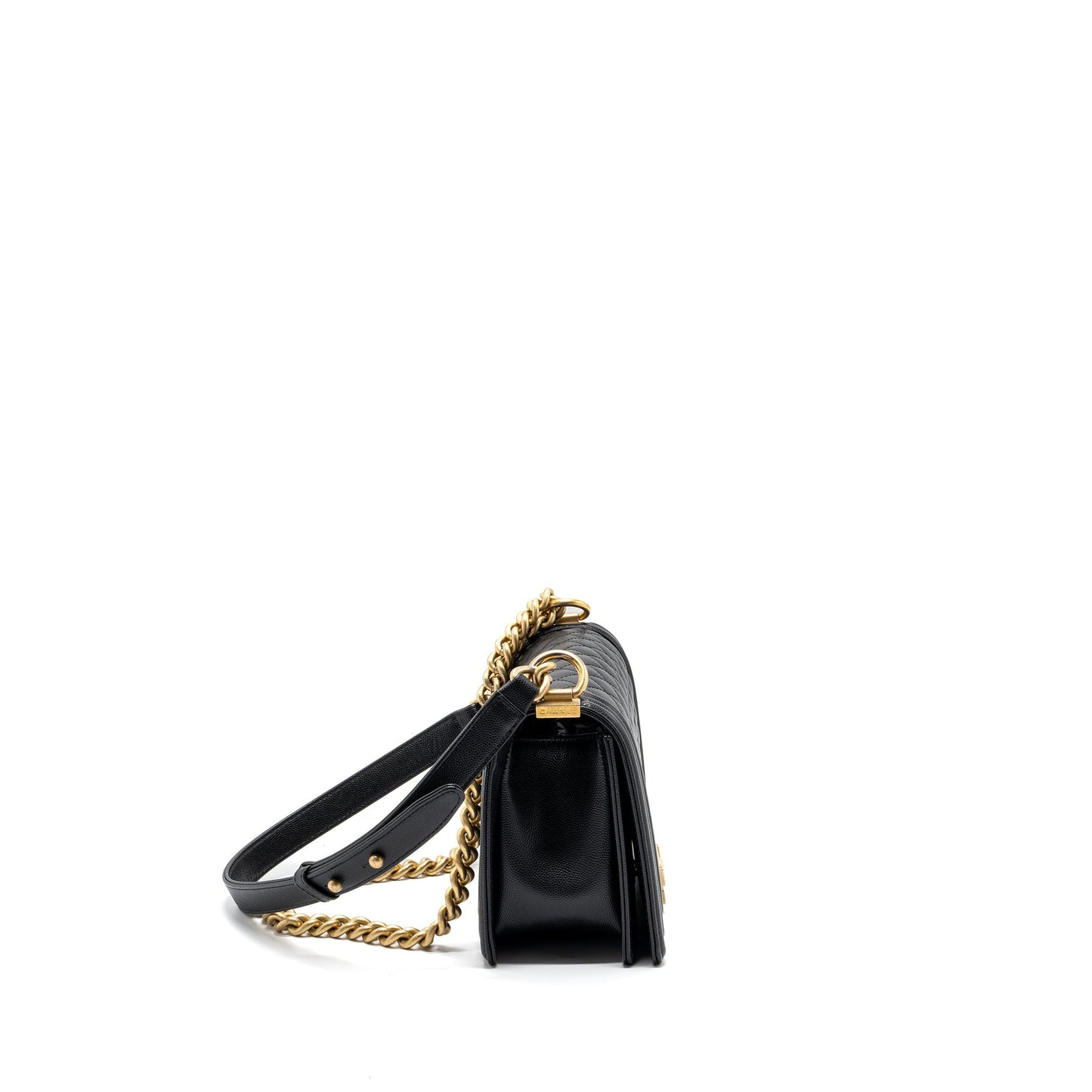 Chanel Classic Boy Caviar GHW Black Green Handbag