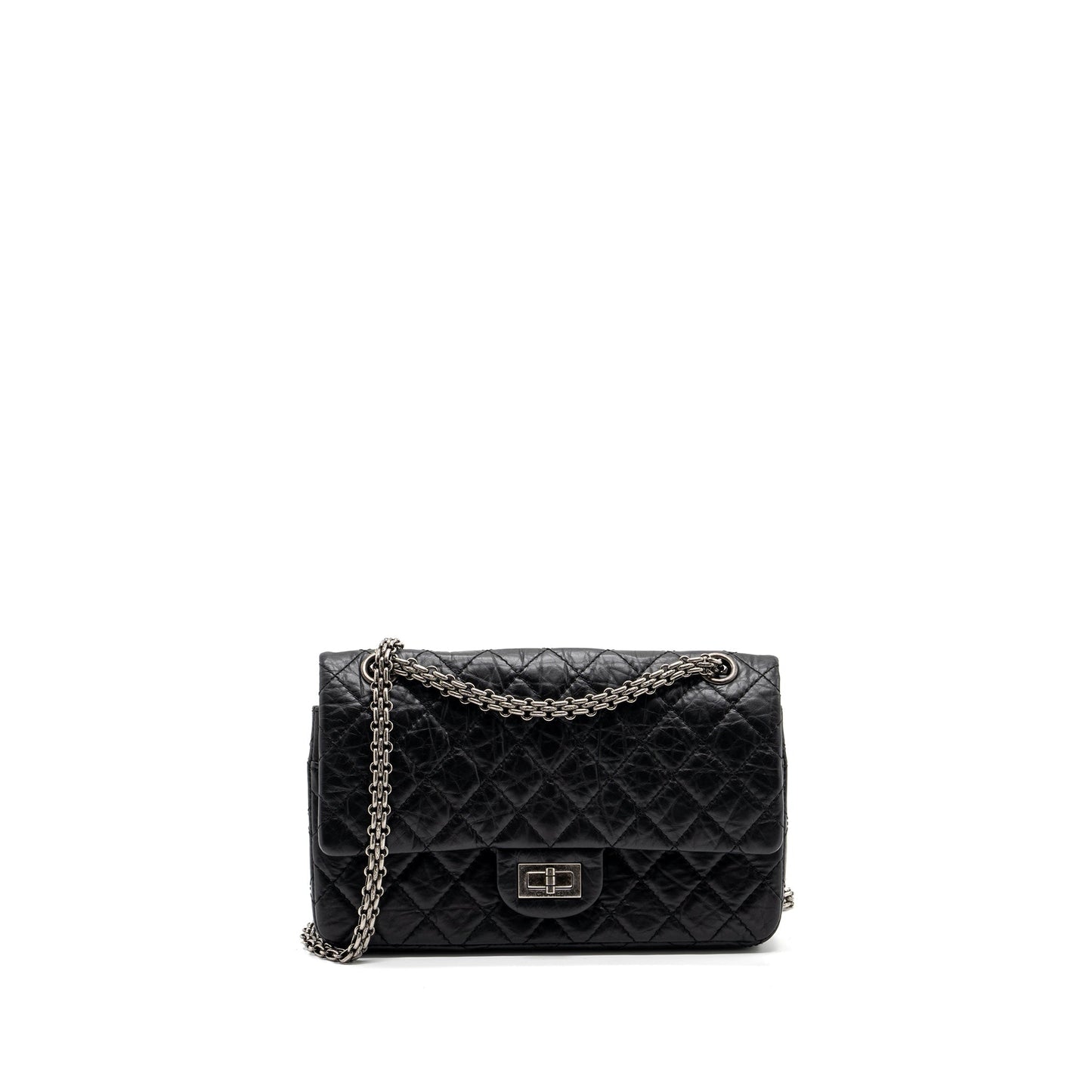 Chanel 2.55 reissue flap aged calfskin ruthenium Black Small Shoulder Bag Ruthenium Shw