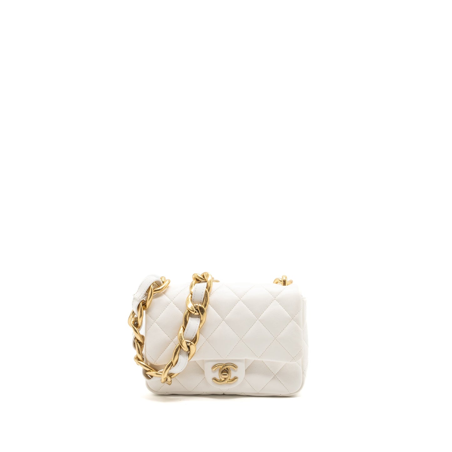 Chanel 22S Giant Flap Lambskin Brushed GHW White Shoulder Bag Ghw Microchip