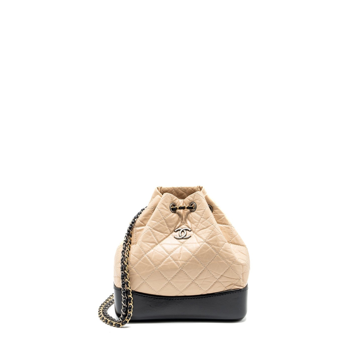 Chanel Gabrielle Backpack Aged Calfskin Hardware Multicolour Black Beige Small