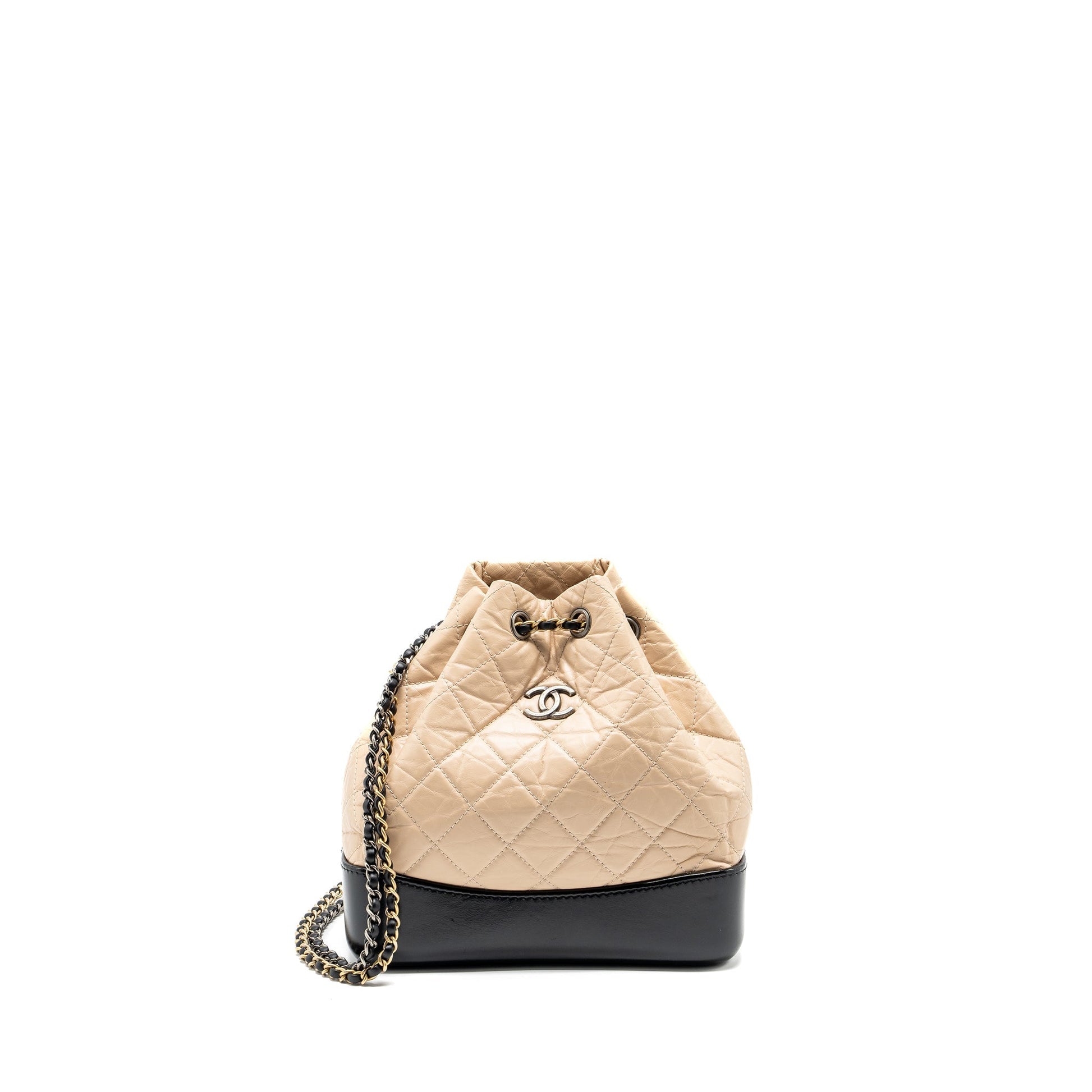 Chanel Gabrielle Backpack Aged Calfskin Hardware Multicolour Black Beige Small