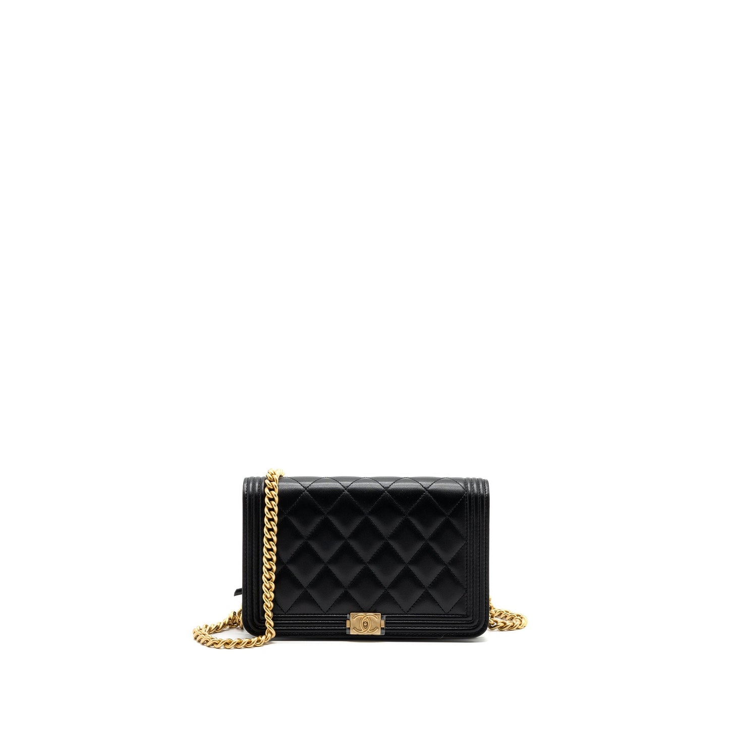 Chanel Boy On Lambskin GHW Microchip Black Wallet Case