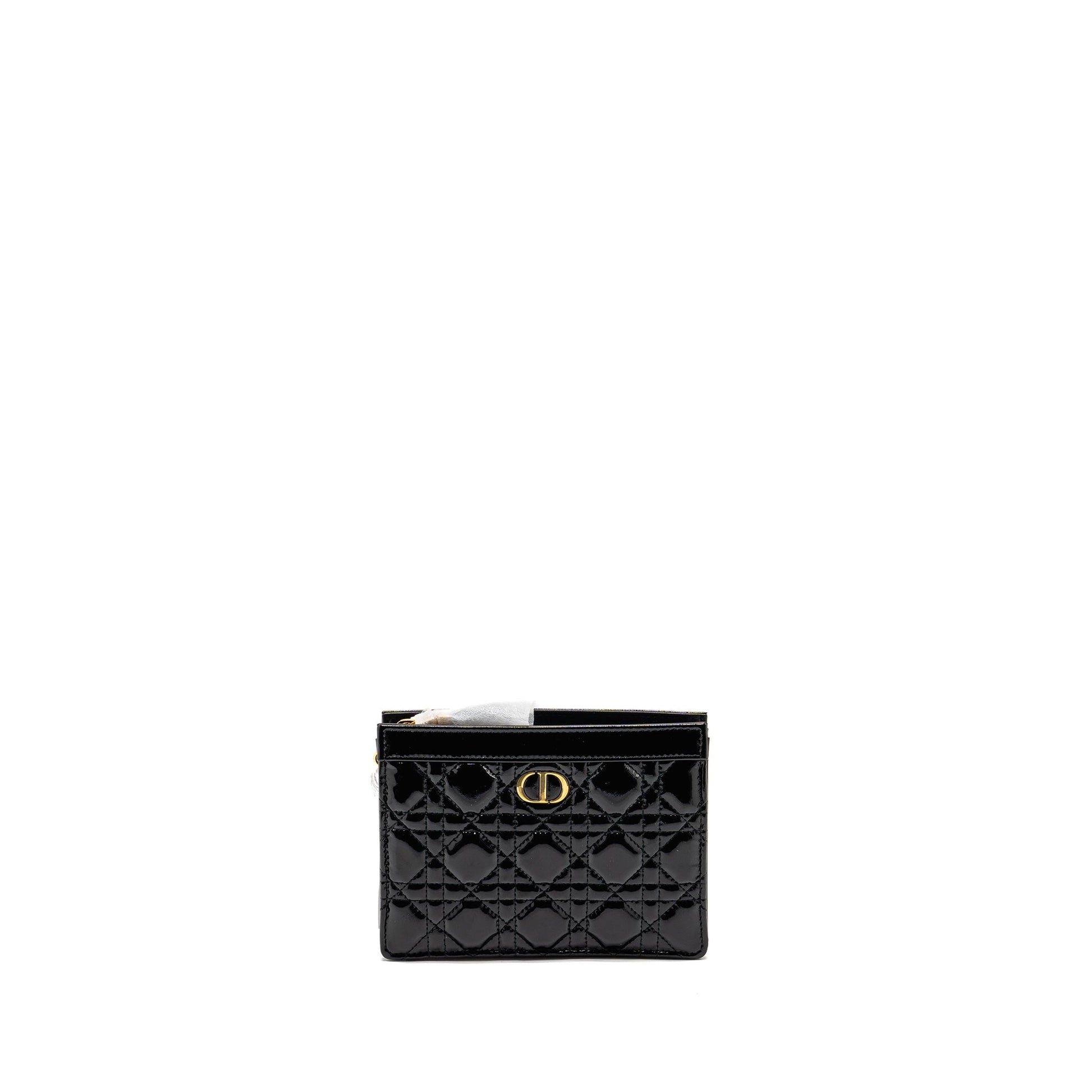 Dior Caro Pouch With Patent Calfskin Handbag Black Chain Travel Bag